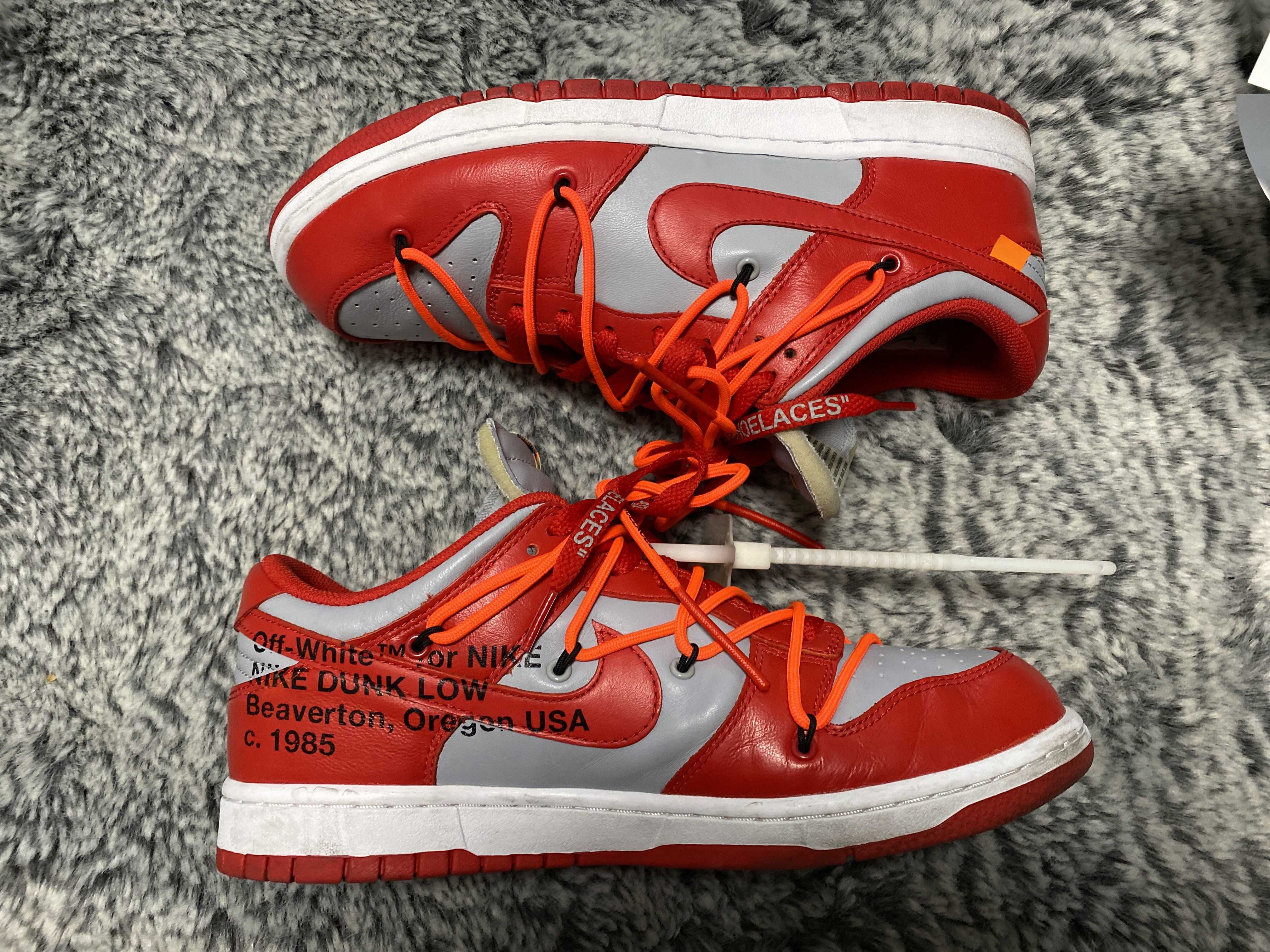 Off-White × Nike Dunk Low "University Red/Wolf Grey"