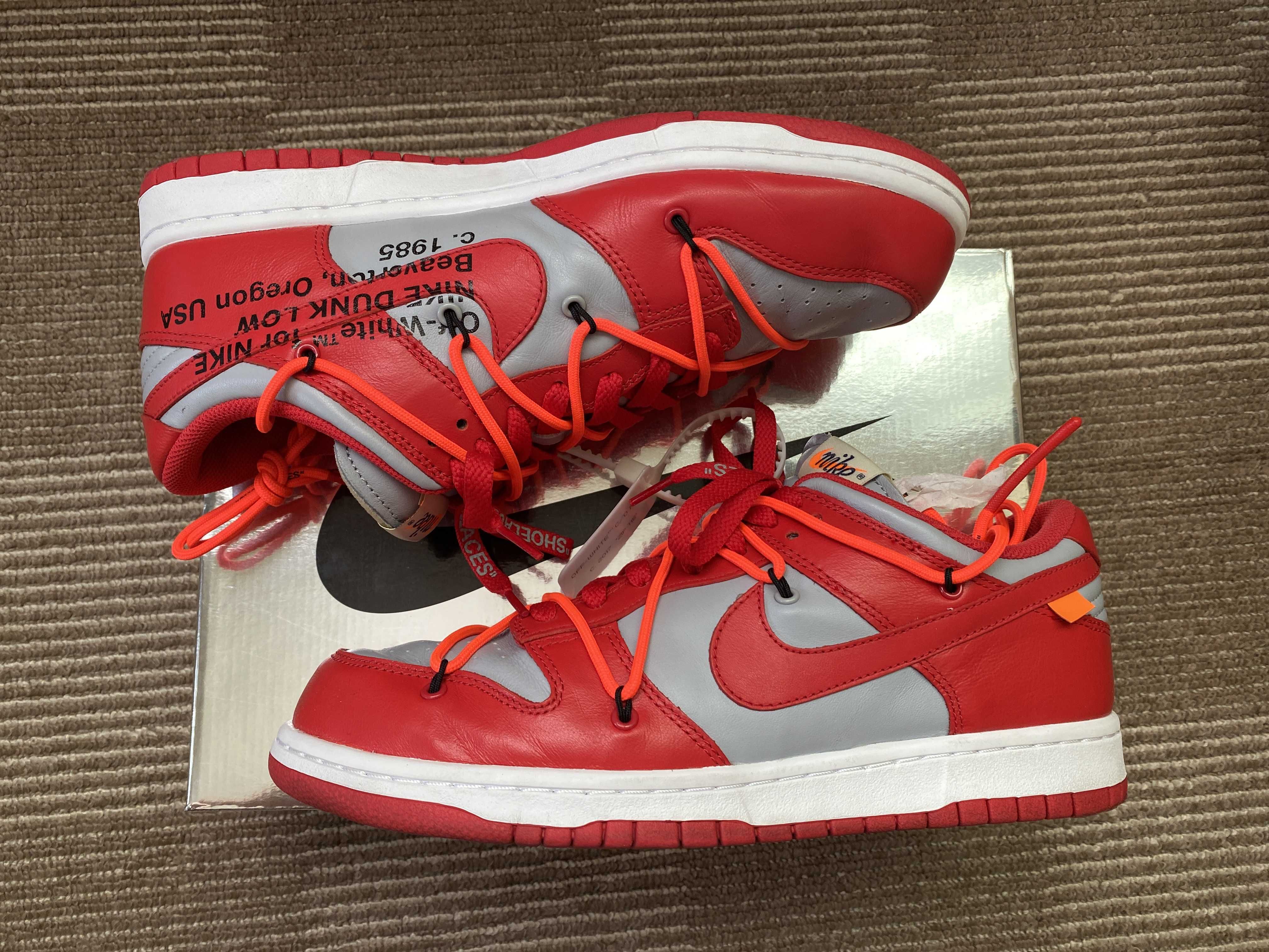 Off-White × Nike Dunk Low "University Red/Wolf Grey"