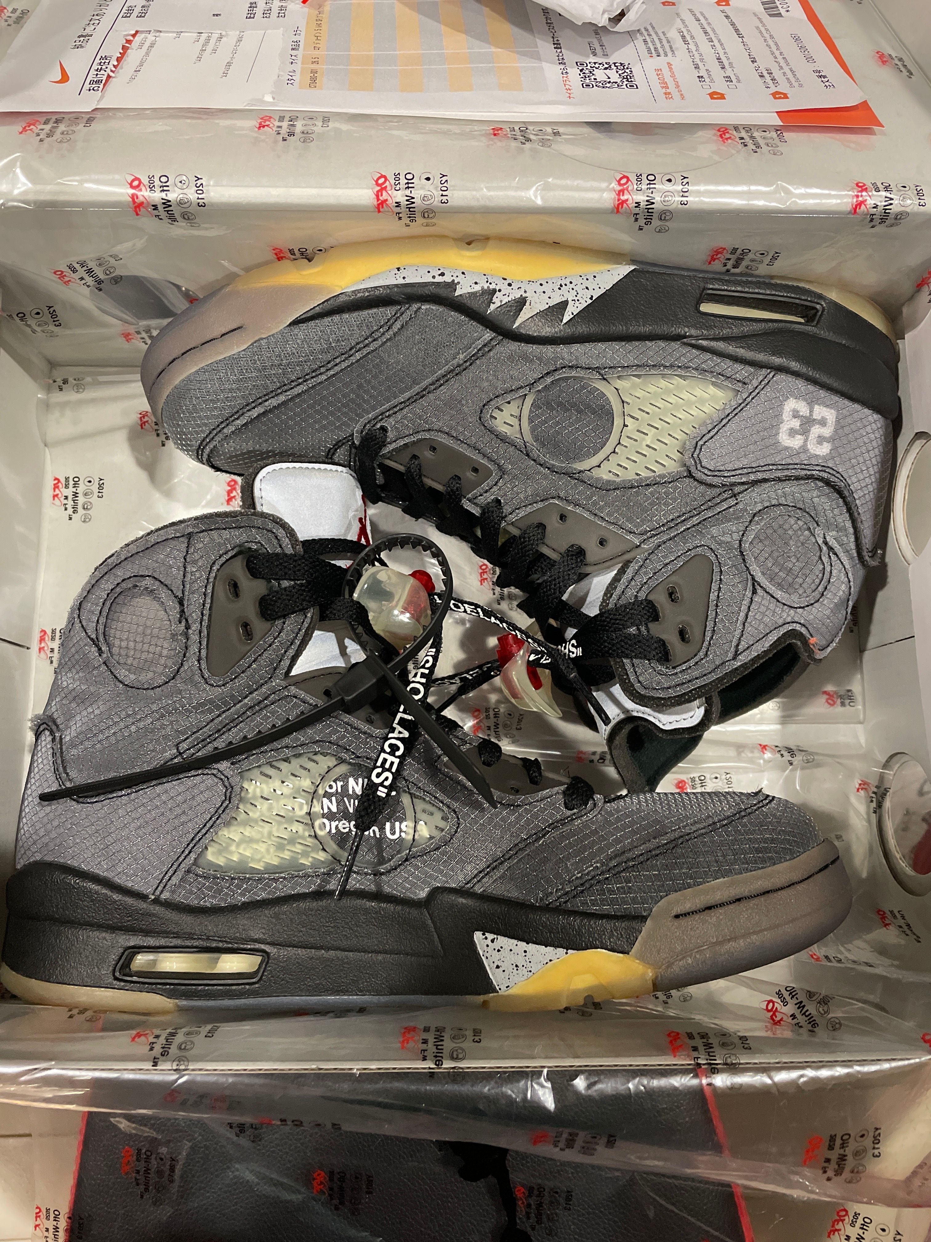 Off-White × Nike Air Jordan 5 "Black/Muslin/Fire Red"