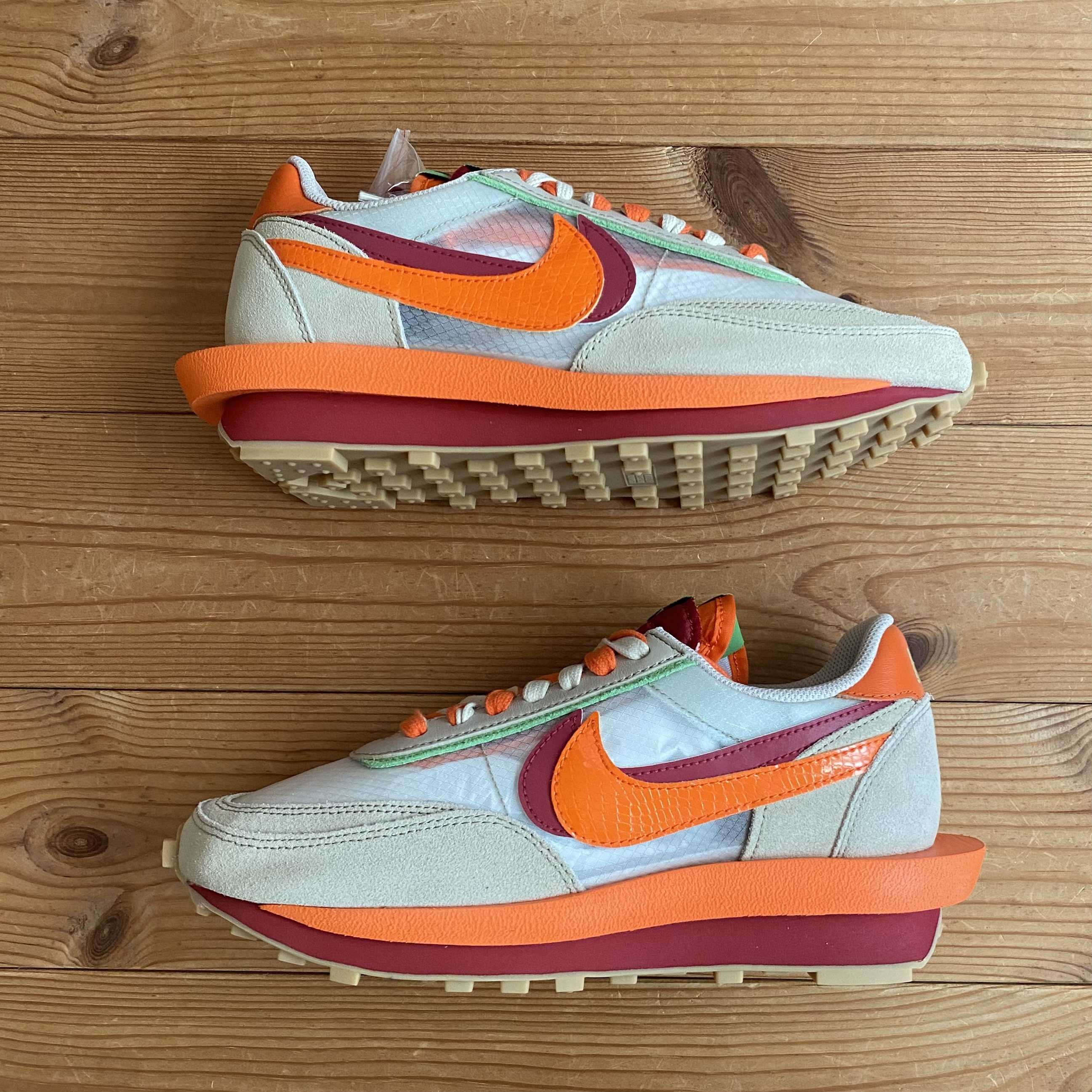 CLOT × Sacai × Nike LD Waffle "Orange Blaze"