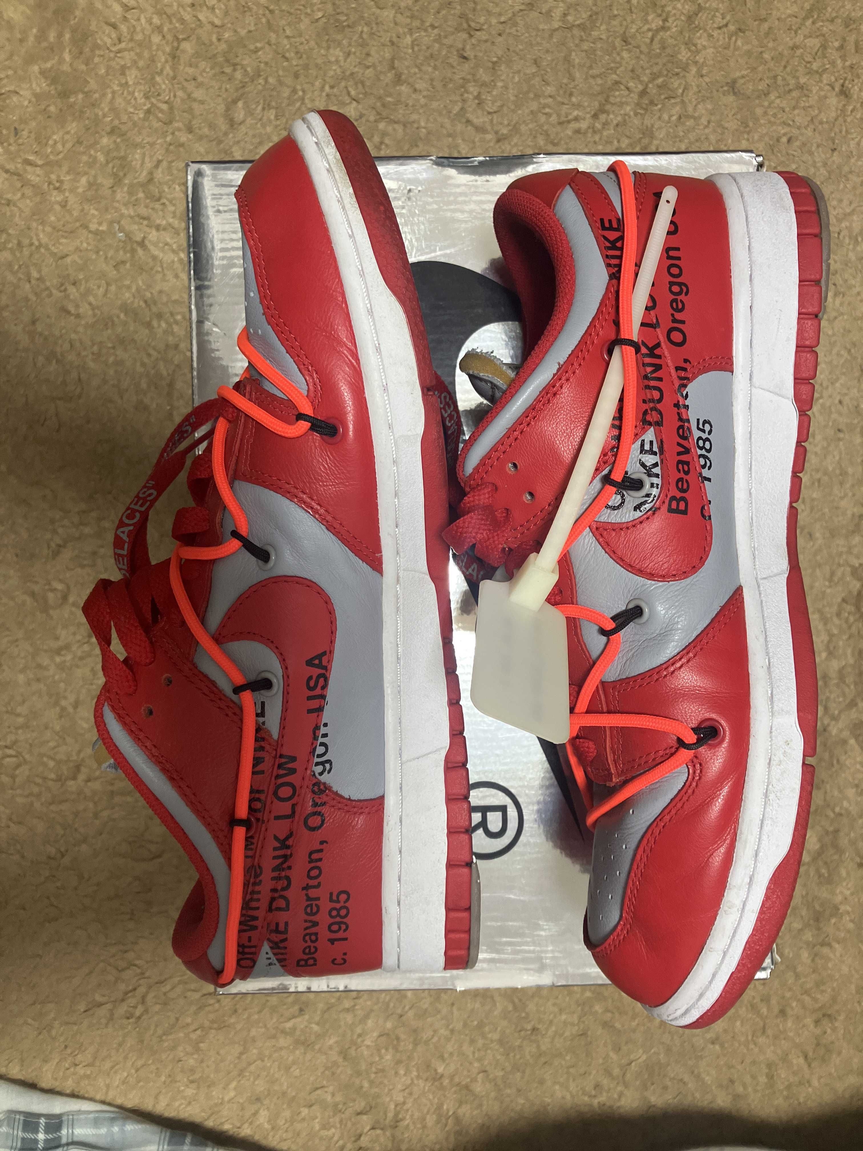 Off-White × Nike Dunk Low "University Red/Wolf Grey"