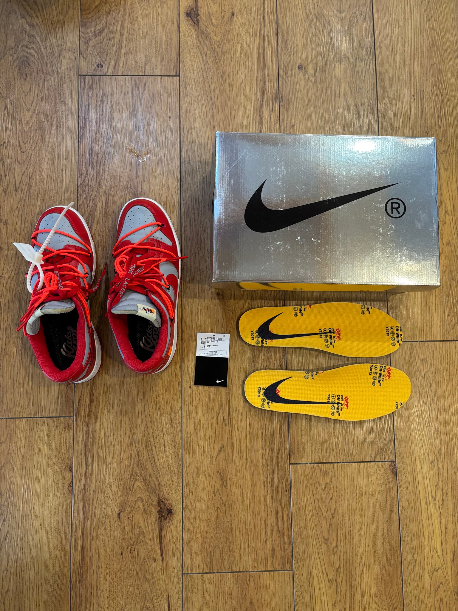 Off-White × Nike Dunk Low "University Red/Wolf Grey"