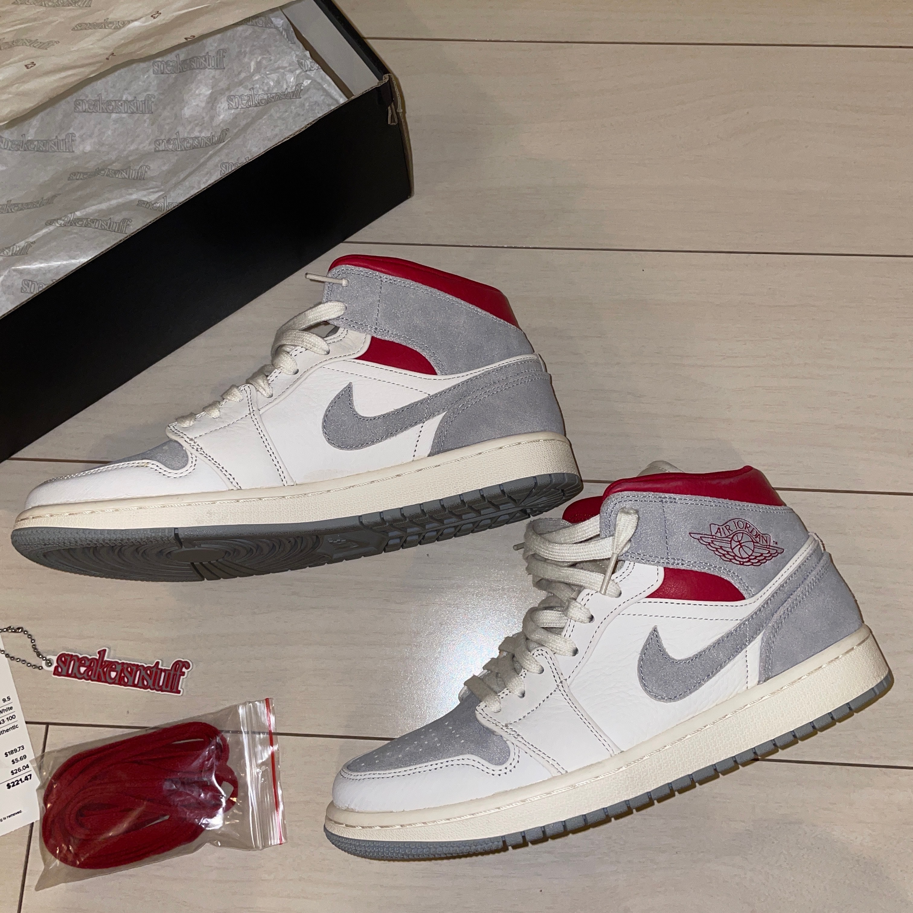 SNS×NIKE AIR JORDAN 1 MID "GREY/RED"