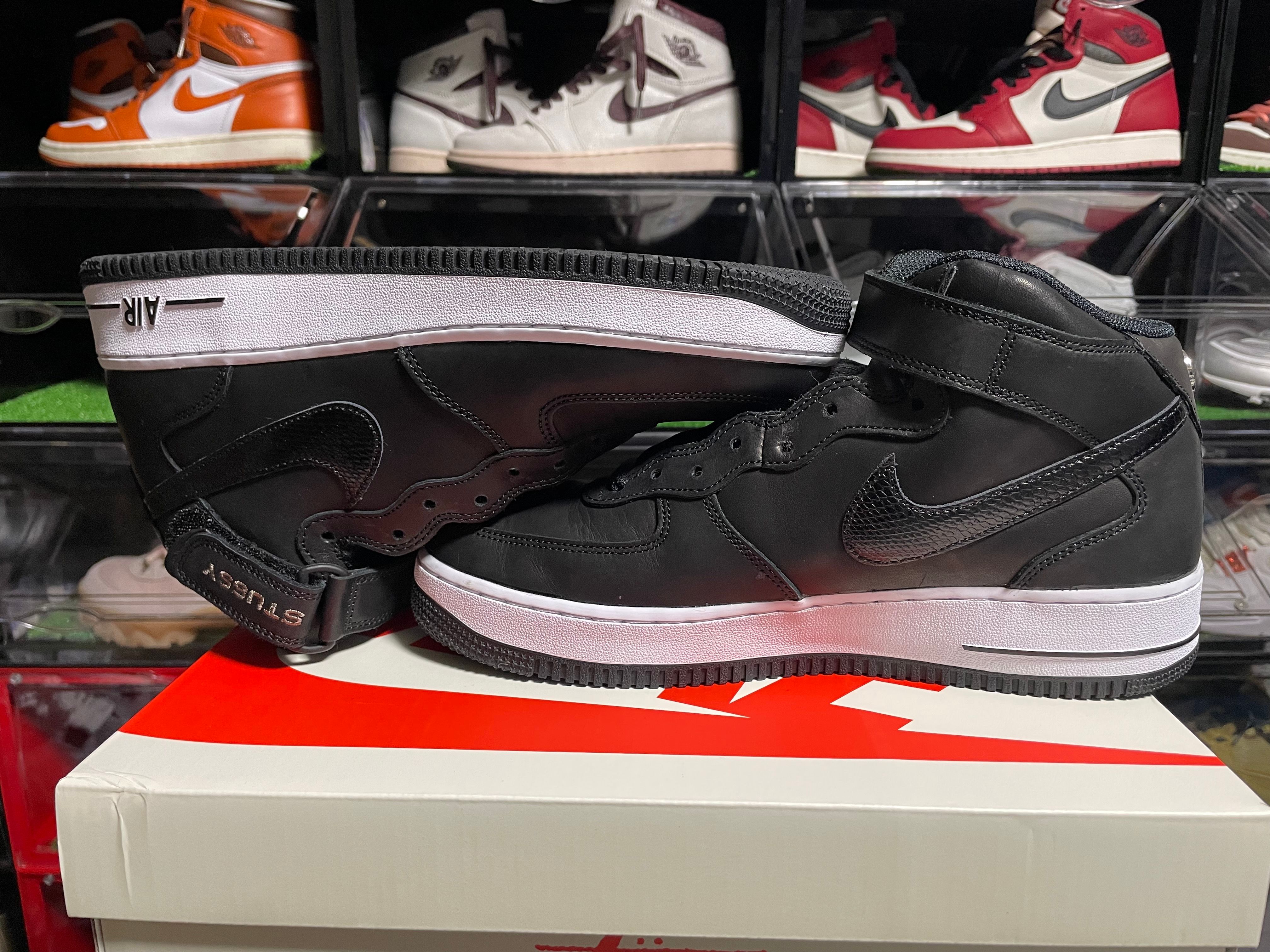 Stussy × Nike Air Force 1 Mid "Black/Black"