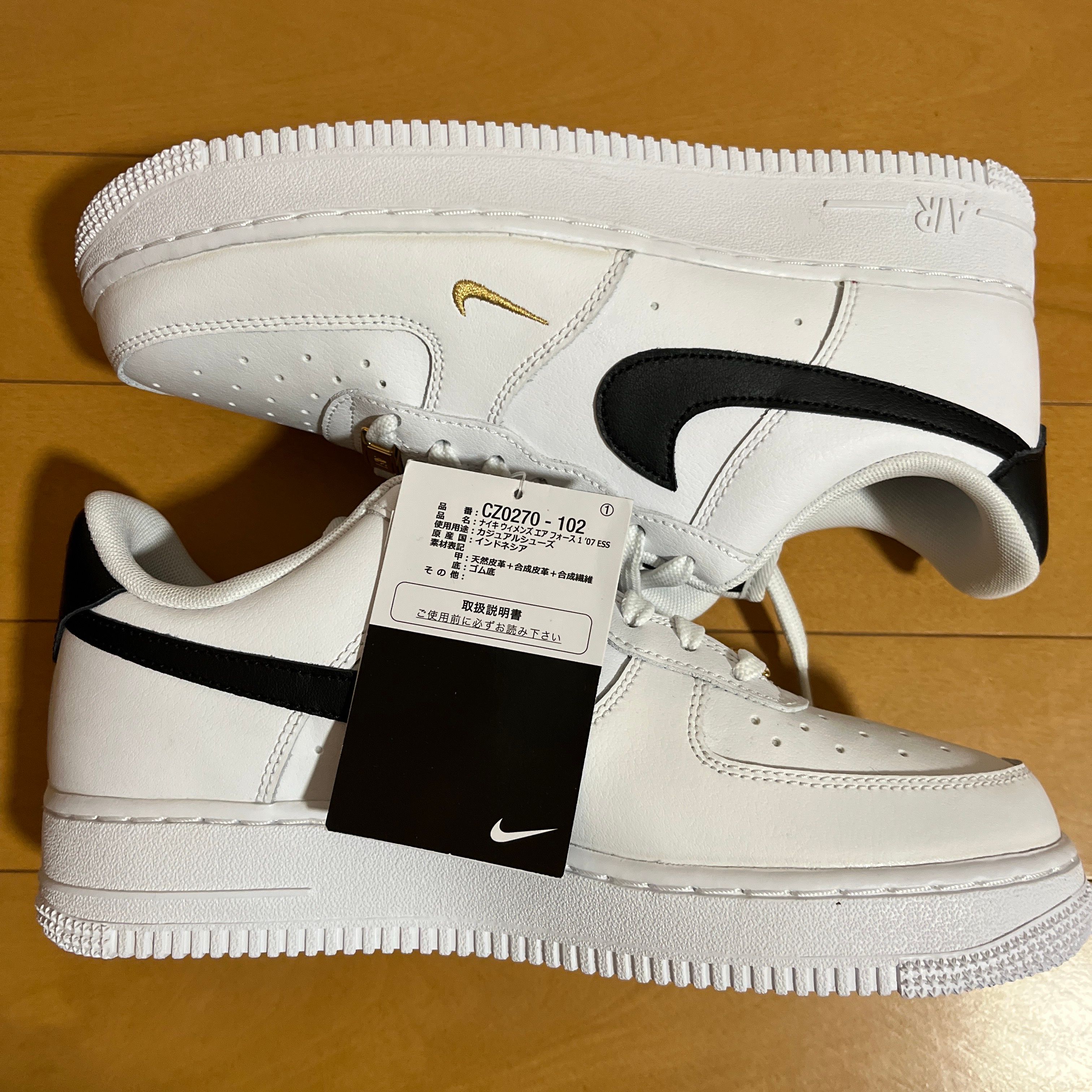 Nike Women's Air Force 1 Low 07 Essential "White/Black/Gold Mini Swoosh"