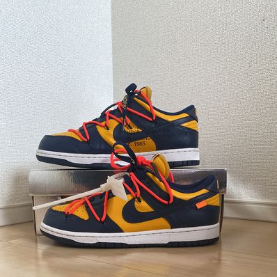 Off-White × Nike Dunk Low LTHR "University Gold/Midnight Navy/White"