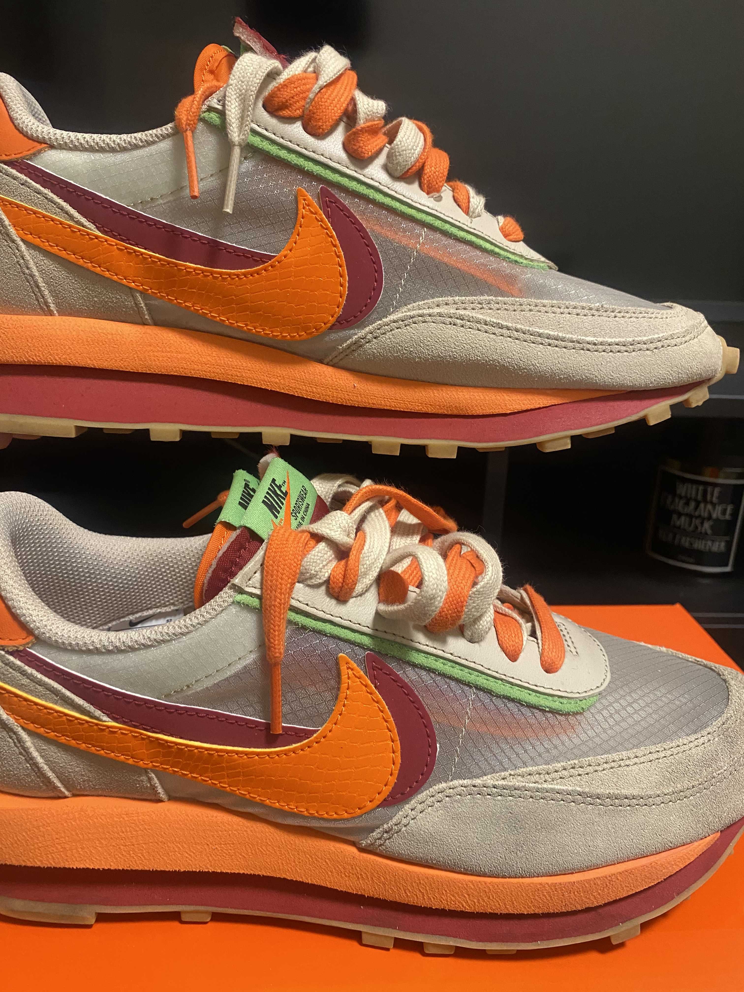 CLOT × Sacai × Nike LD Waffle "Orange Blaze"