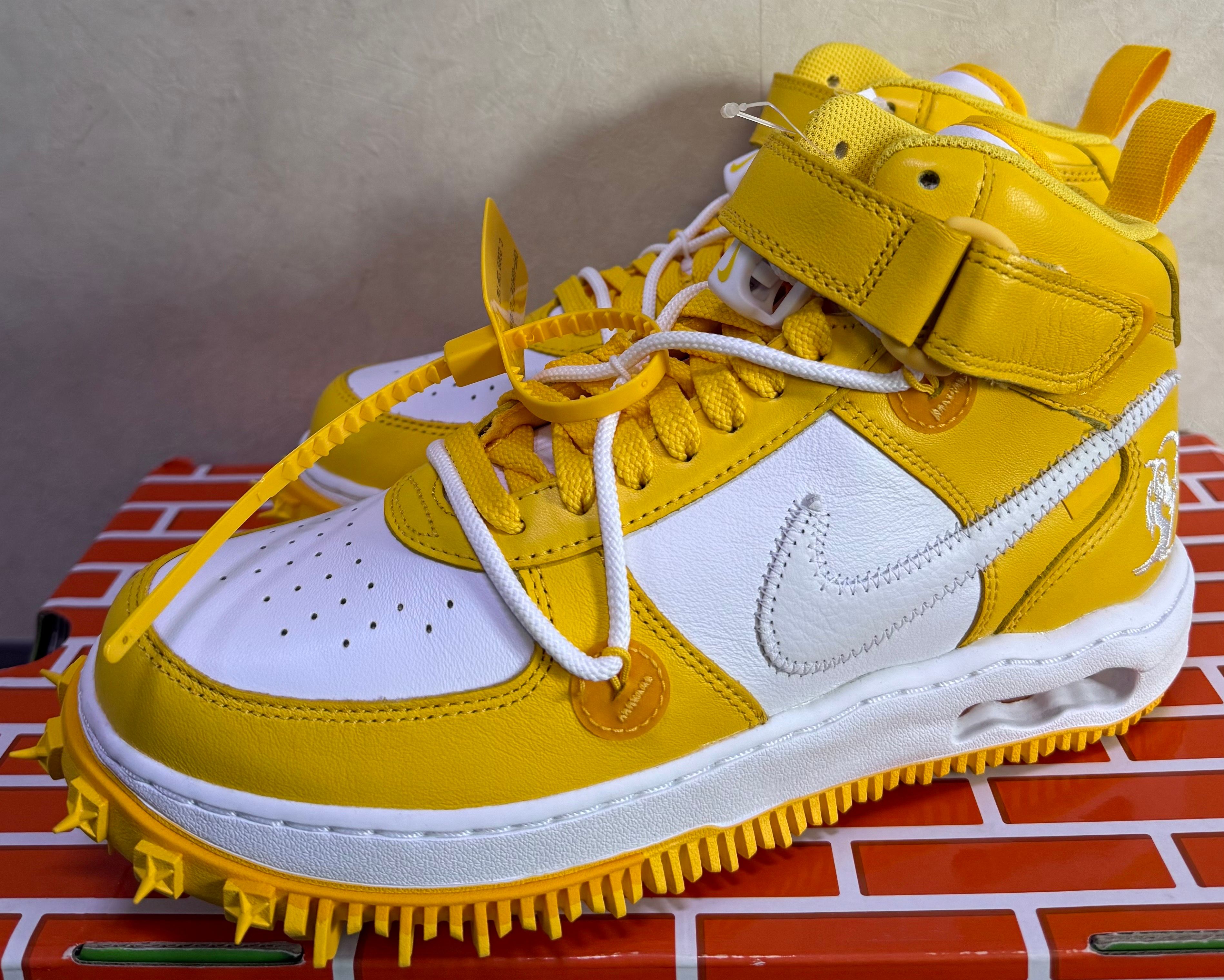 Off-White × Nike Air Force 1 Mid SP LTHR "White and Varsity Maize"