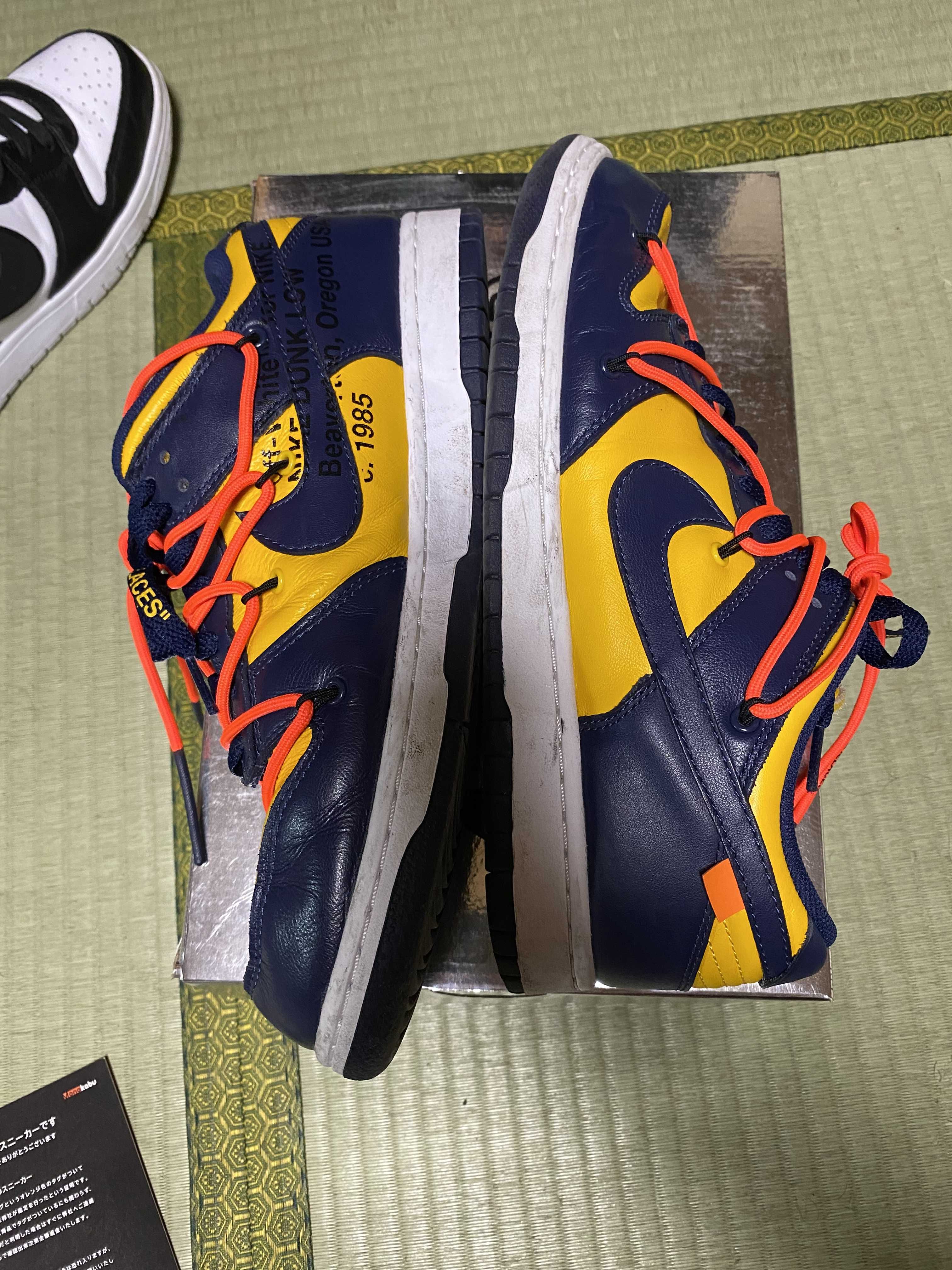 Off-White × Nike Dunk Low  LTHR "University Gold/Midnight Navy/White"