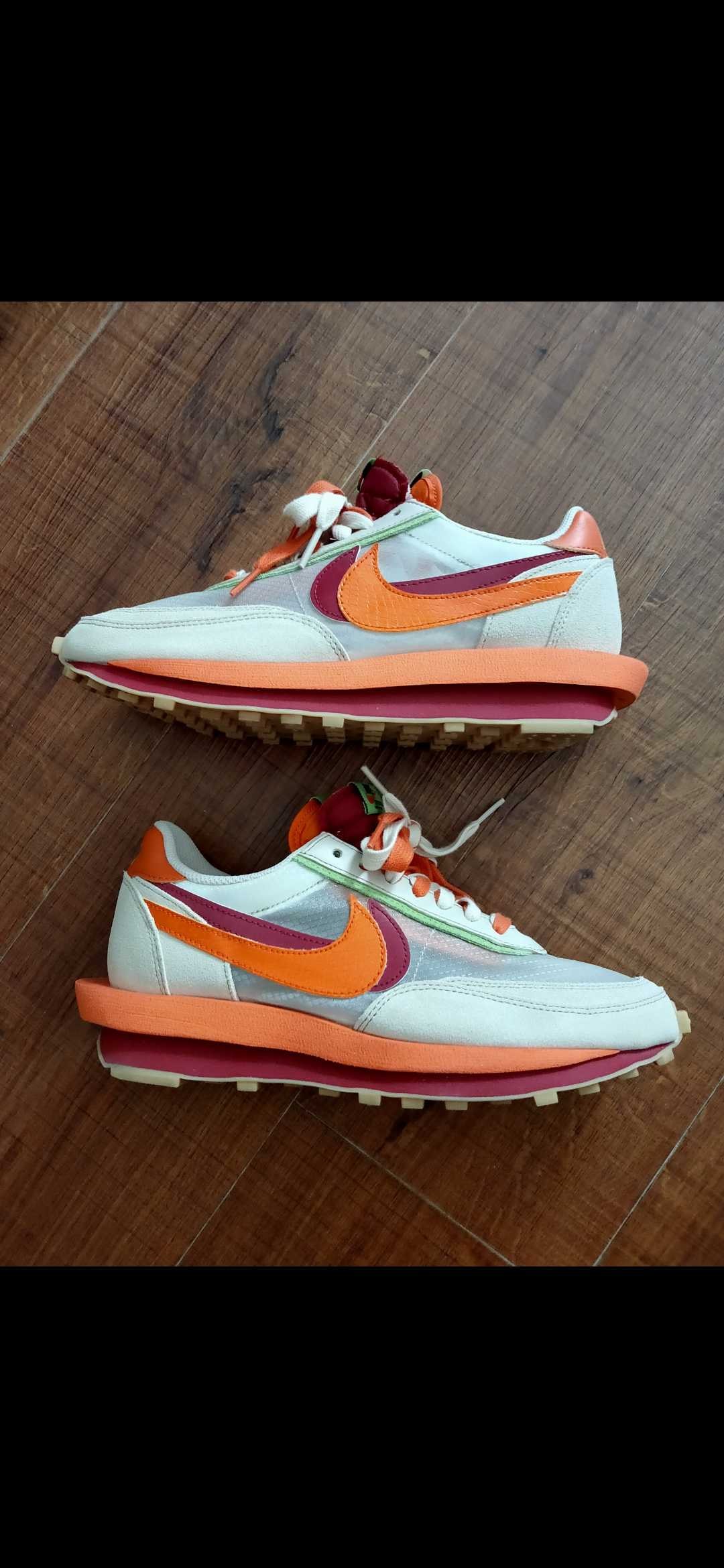 CLOT × Sacai × Nike LD Waffle "Orange Blaze"