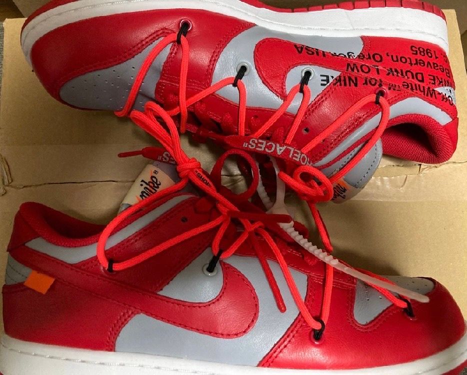 Off-White × Nike Dunk Low "University Red/Wolf Grey"