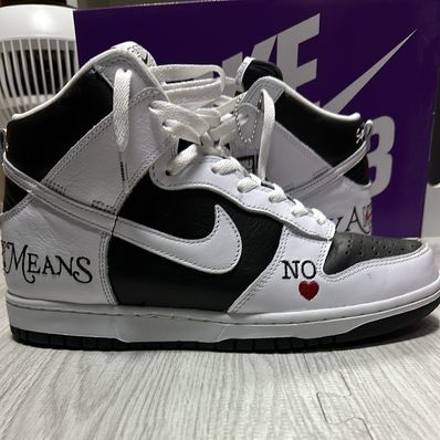 Supreme × Nike SB Dunk High By Any Means "White Black"