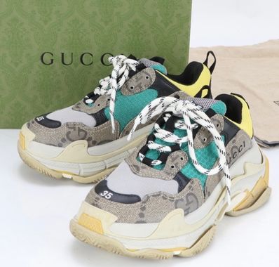 GUCCI × BALENCIAGA Women's The Hacker Project Triple S "Beige/Green/Yellow"