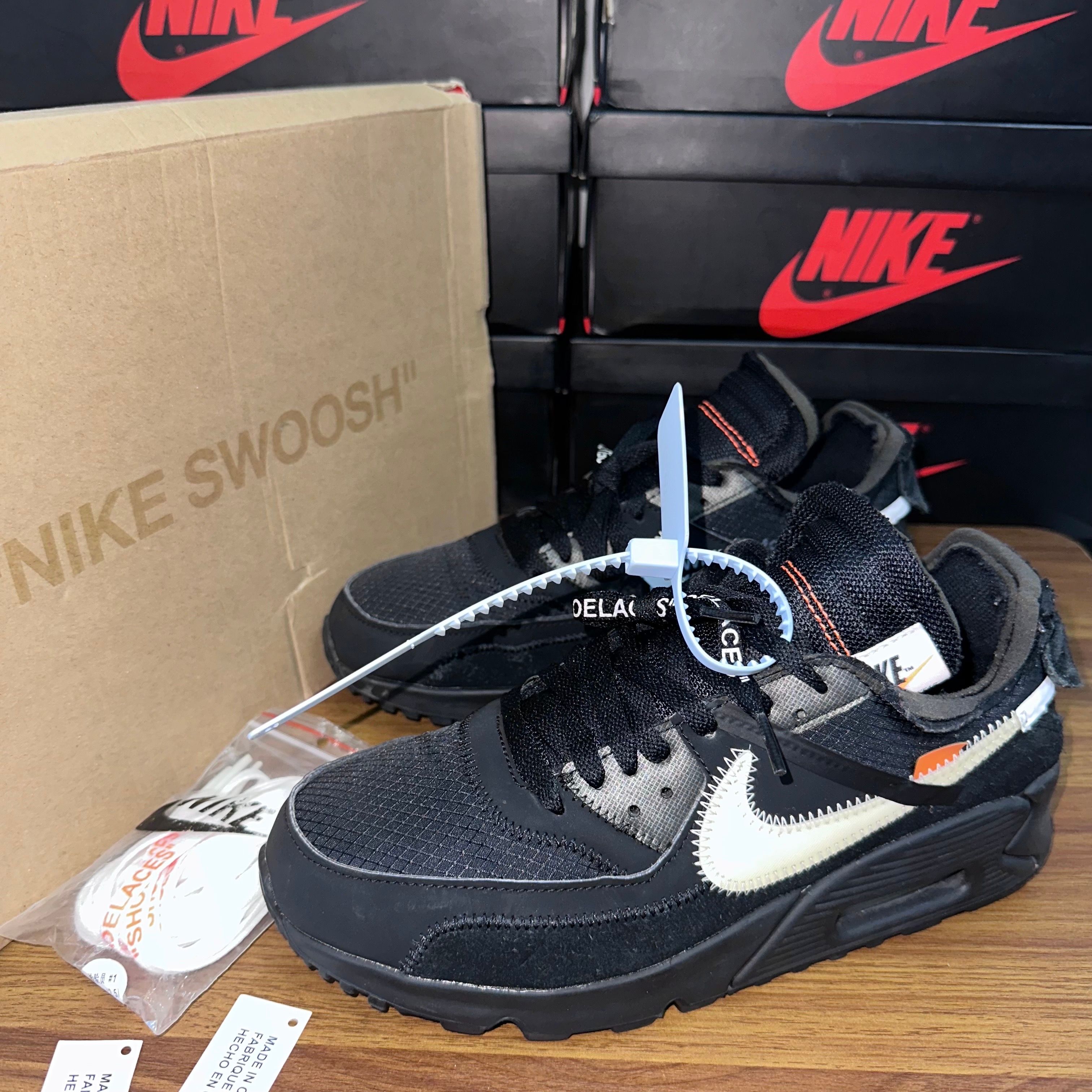 Off-White × Nike Air Max 90 "Black/Black-Cone-White"