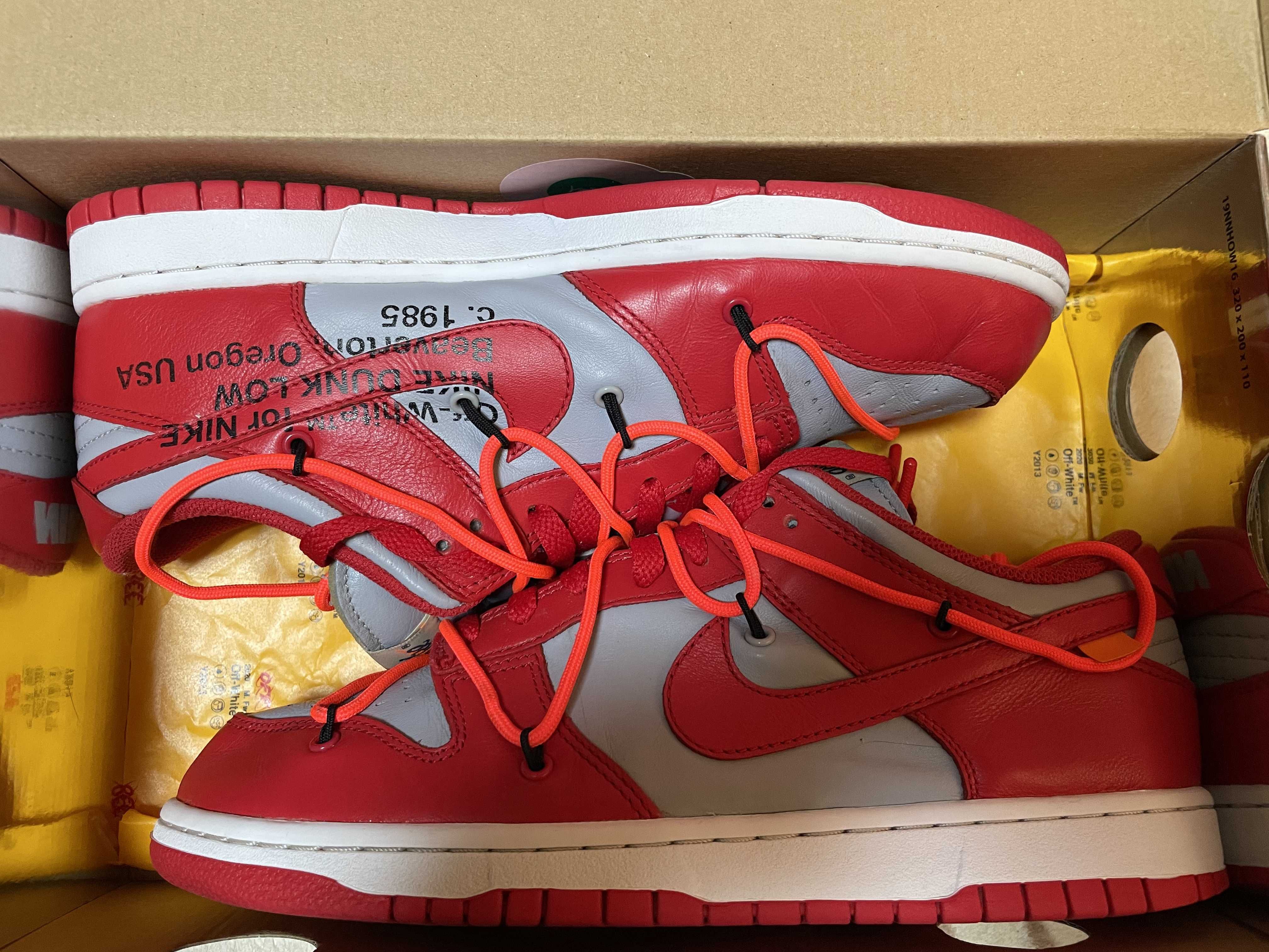 Off-White × Nike Dunk Low "University Red/Wolf Grey"