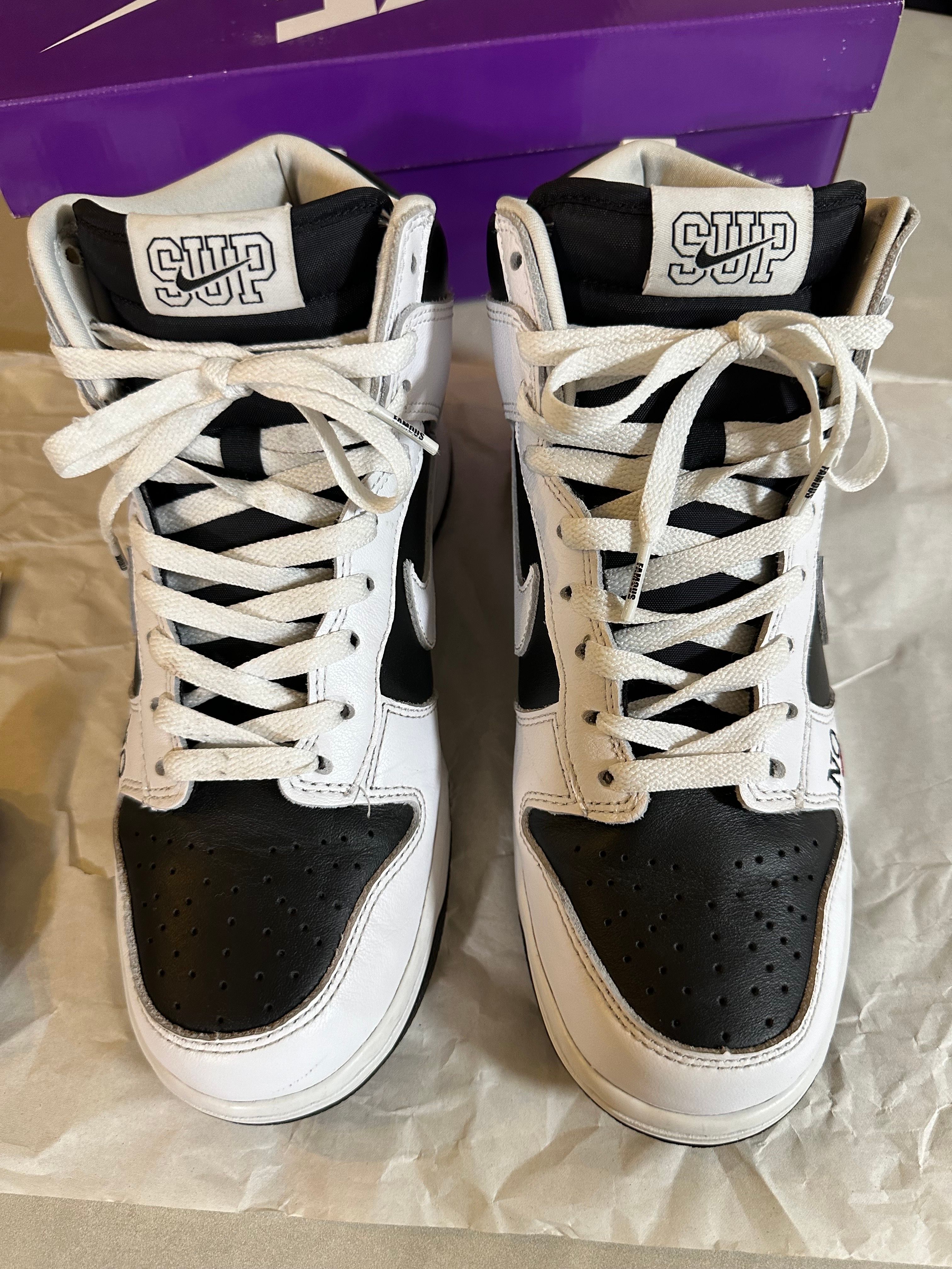 Supreme × Nike SB Dunk High By Any Means "White Black"