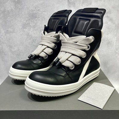 Rick Owens SS26 Jumbolace Geobasket Leather "Black/Milk"