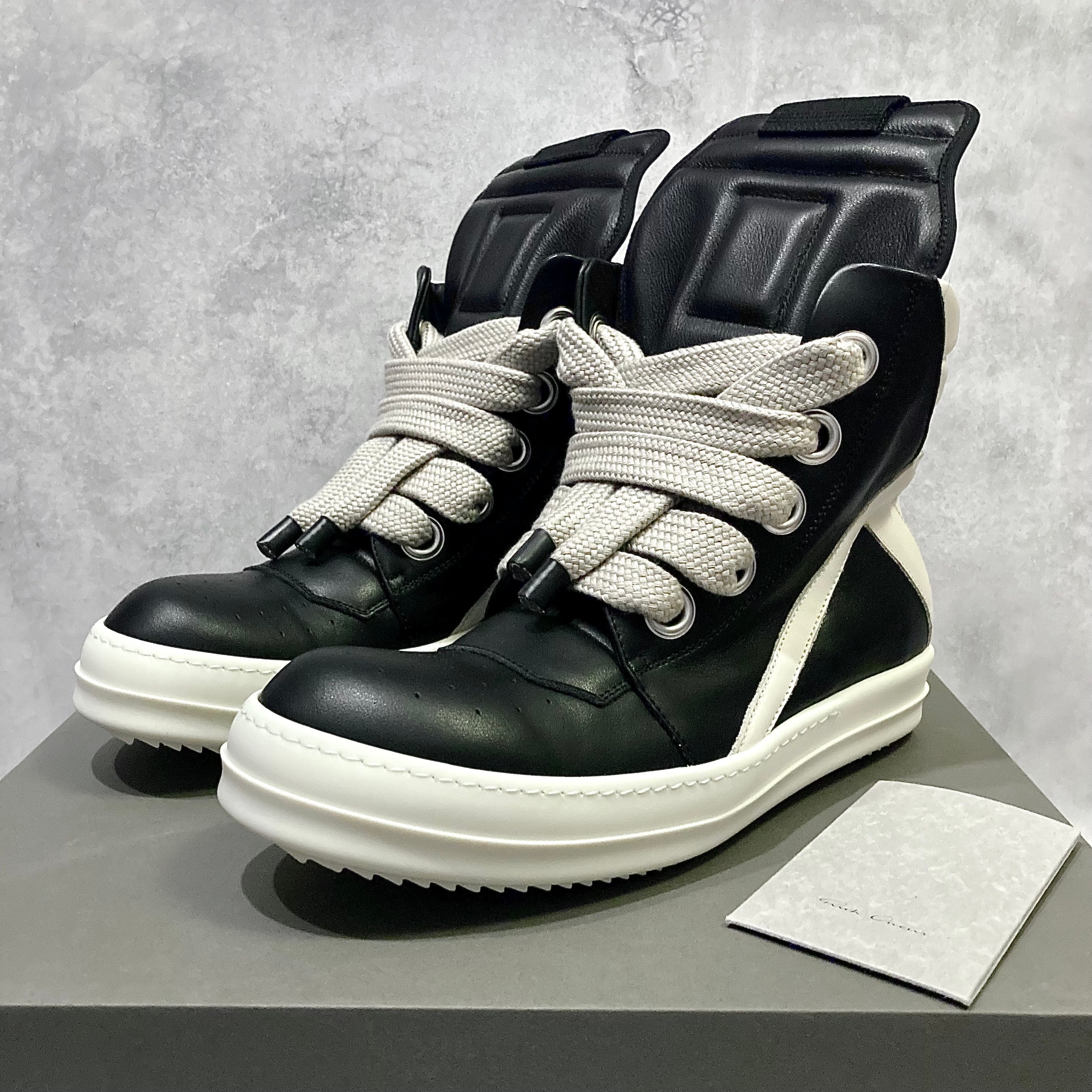 Rick Owens SS26 Jumbolace Geobasket Leather "Black/Milk"