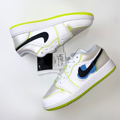 Nike GS Air Jordan 1 Low SE "White/Platinum Tint/Volt/Black"