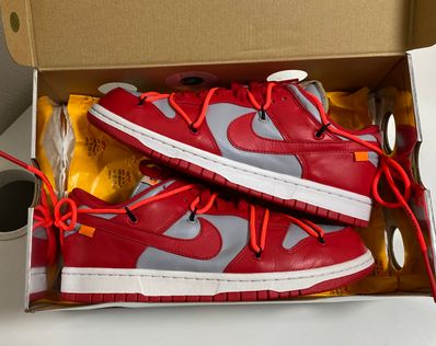 Off-White × Nike Dunk Low "University Red/Wolf Grey"