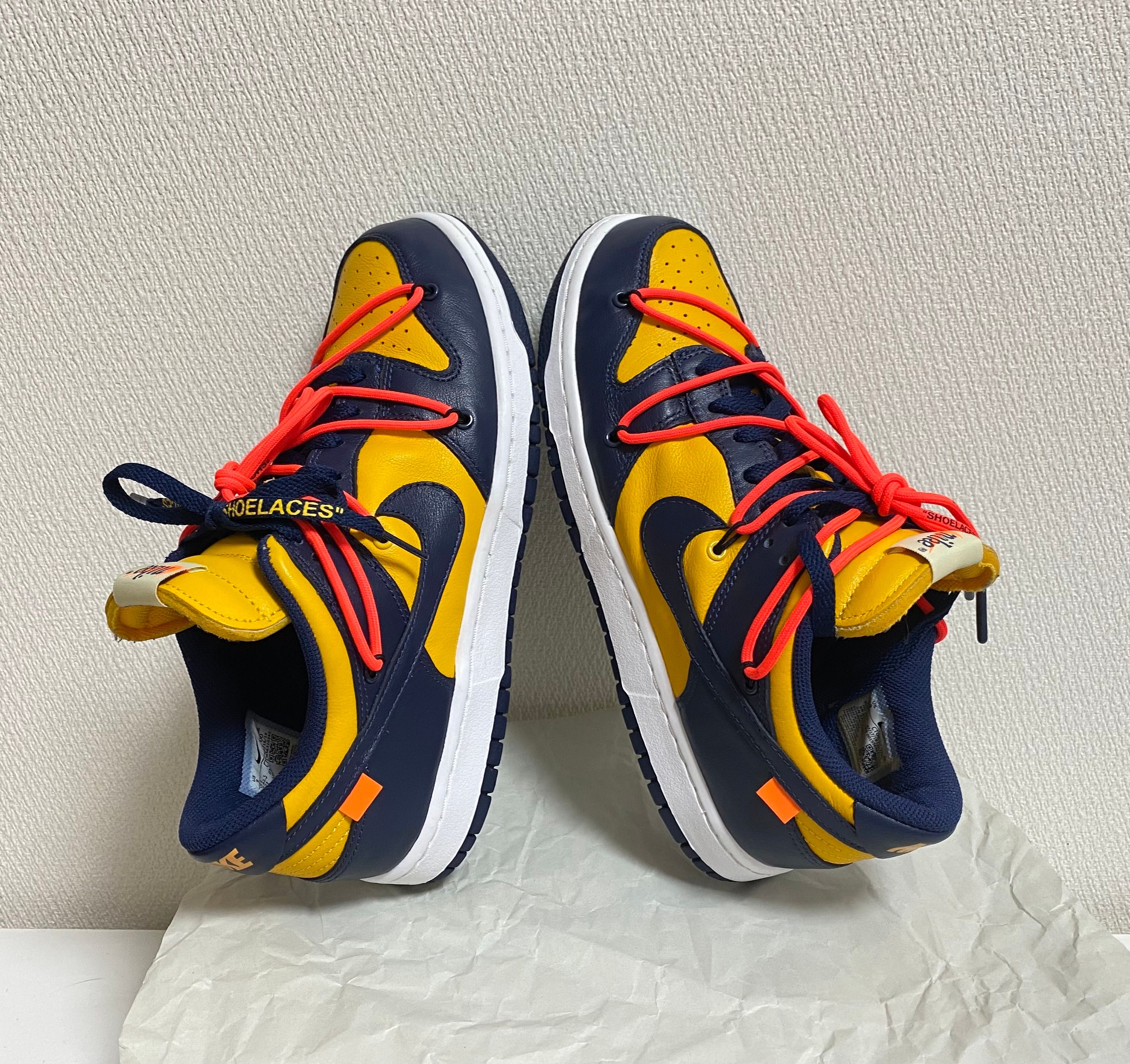 Off-White × Nike Dunk Low LTHR "University Gold/Midnight Navy/White"