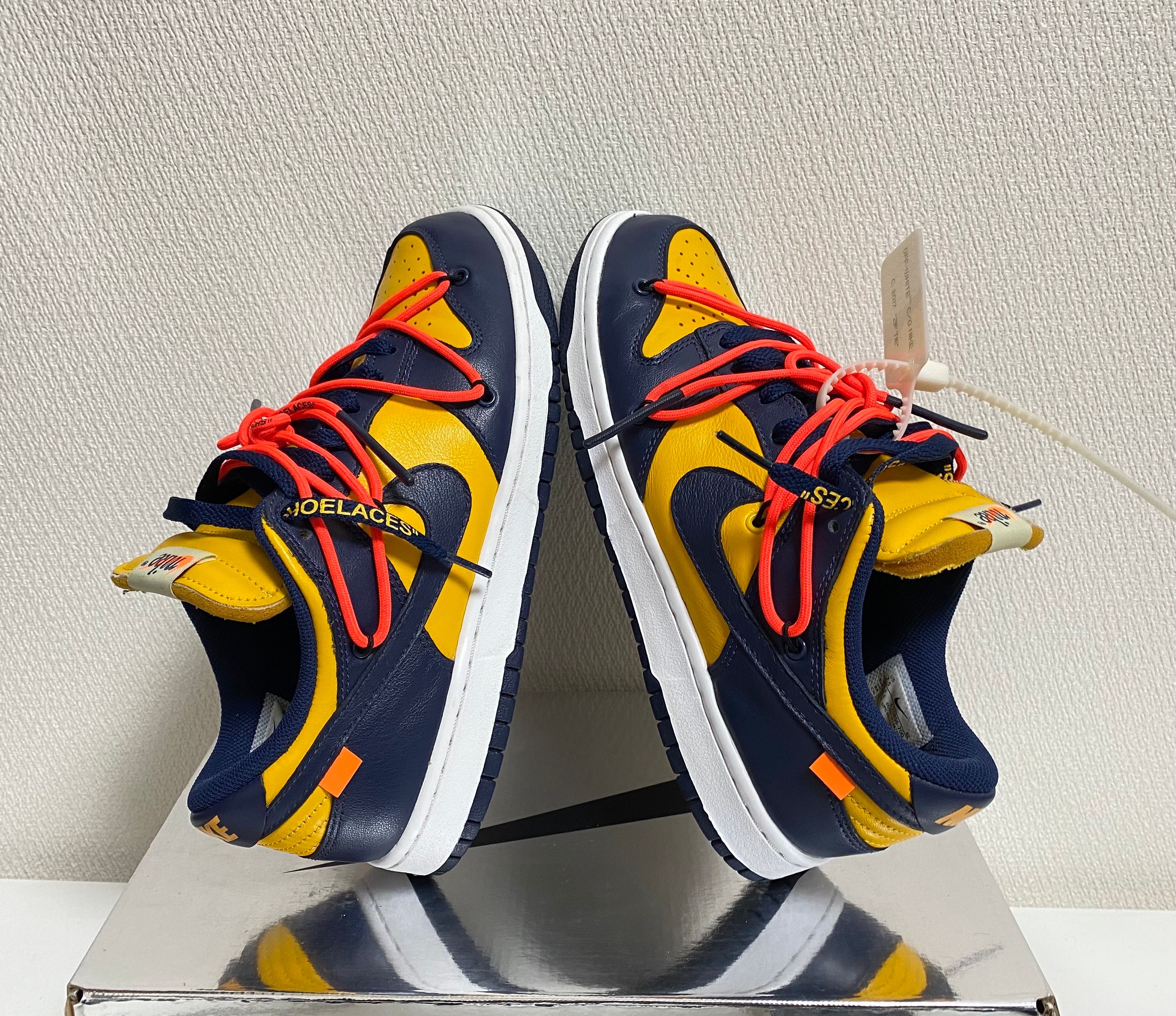 Off-White × Nike Dunk Low  LTHR "University Gold/Midnight Navy/White"