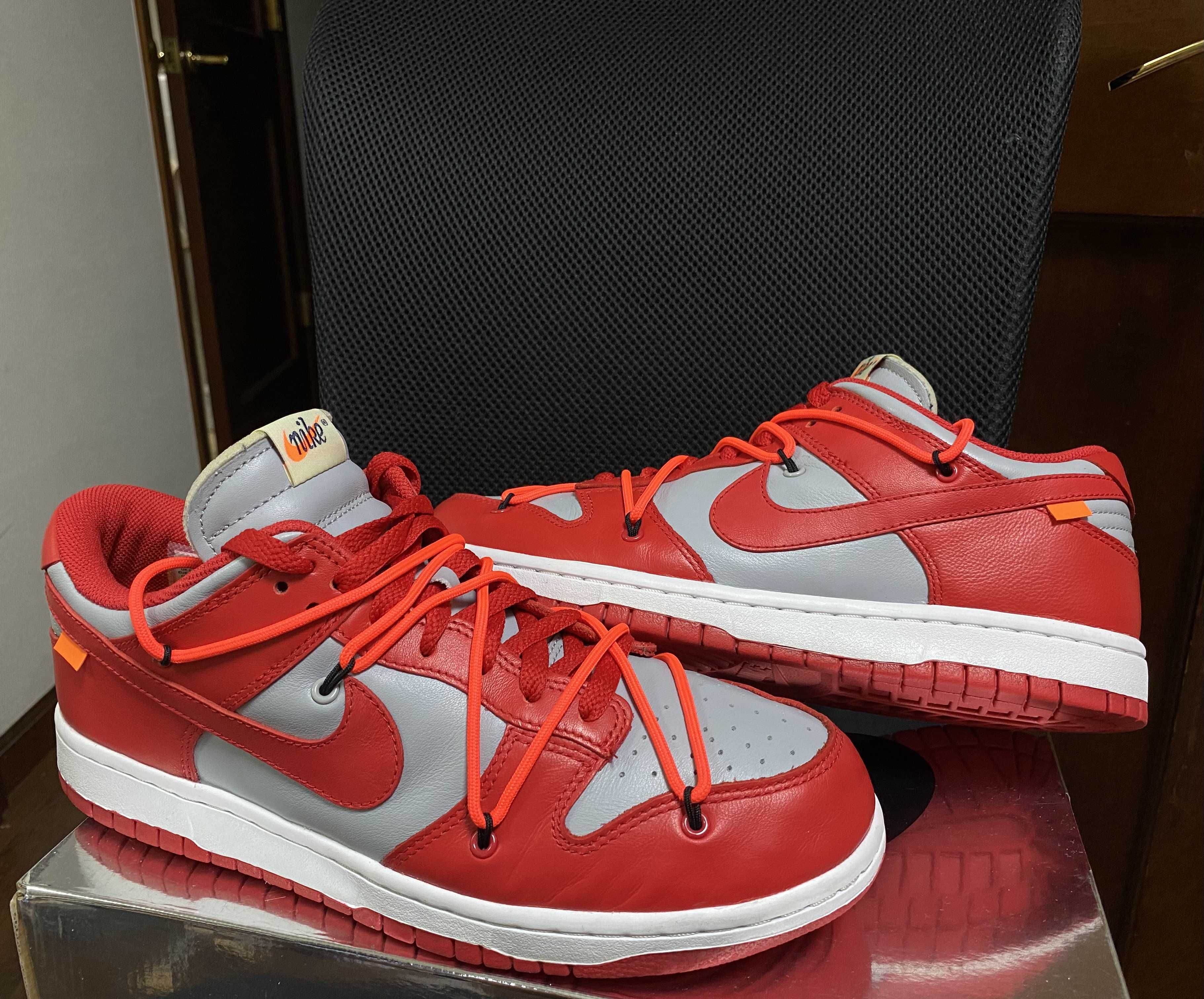 Off-White × Nike Dunk Low "University Red/Wolf Grey"