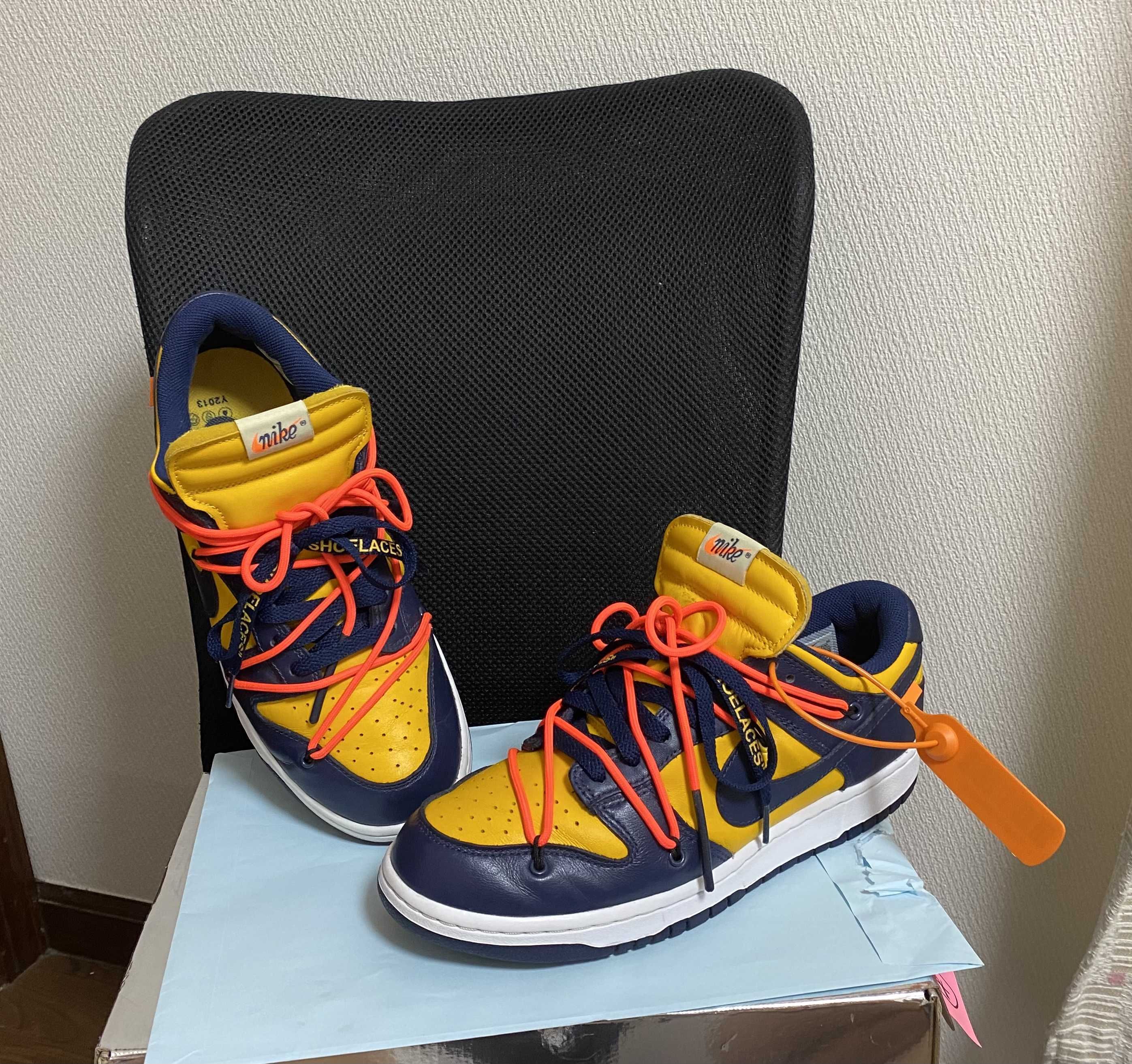 Off-White × Nike Dunk Low LTHR "University Gold/Midnight Navy/White"