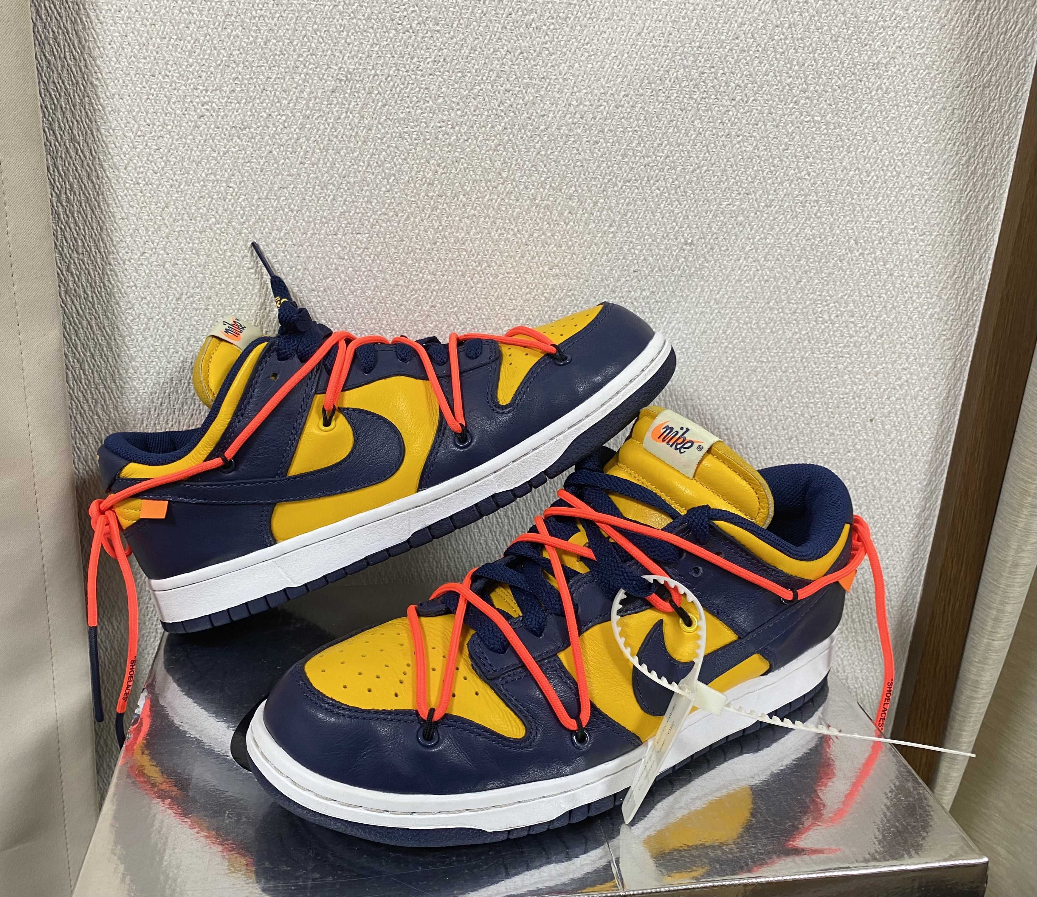 Off-White × Nike Dunk Low  LTHR "University Gold/Midnight Navy/White"