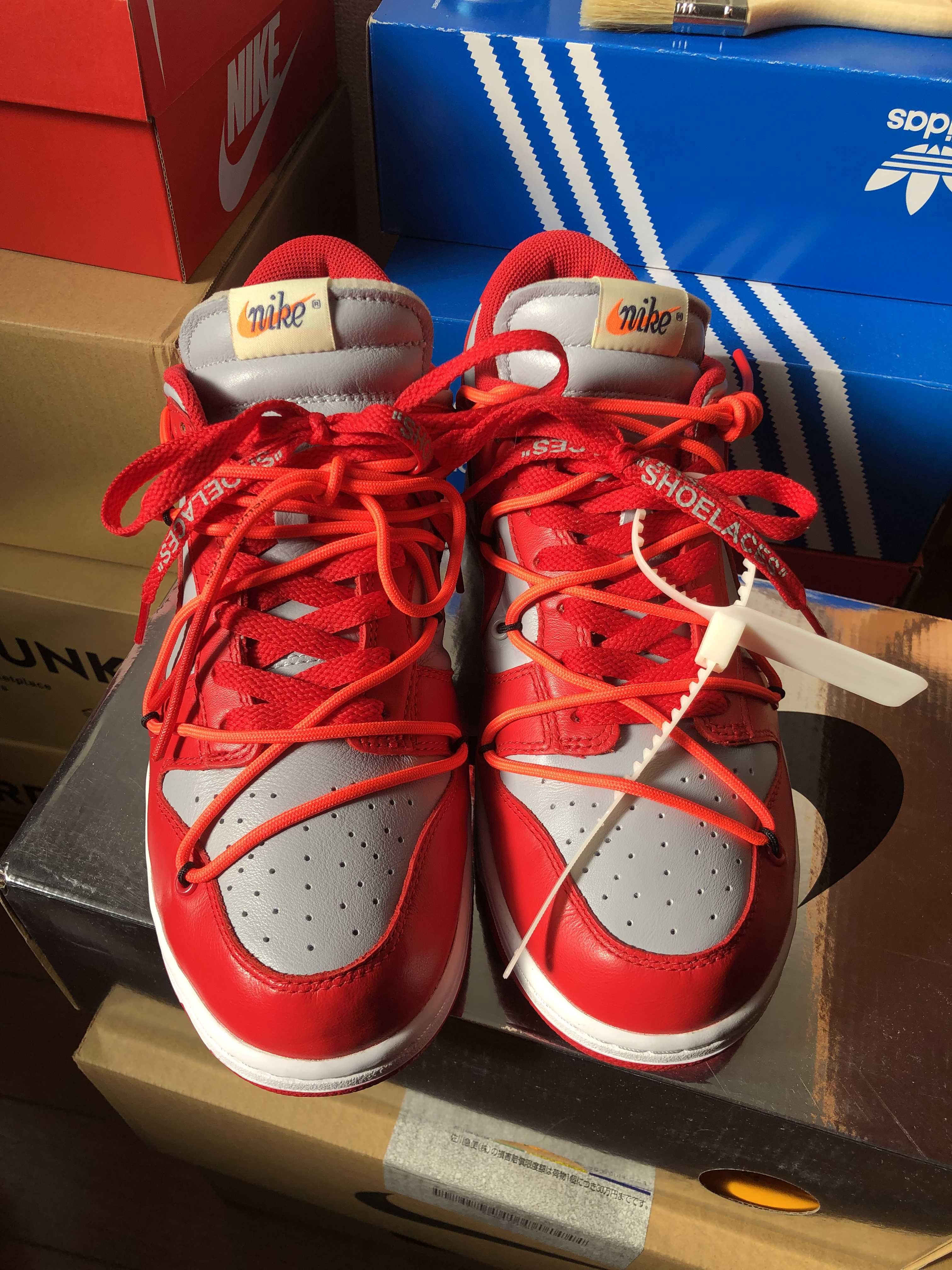 Off-White × Nike Dunk Low "University Red/Wolf Grey"