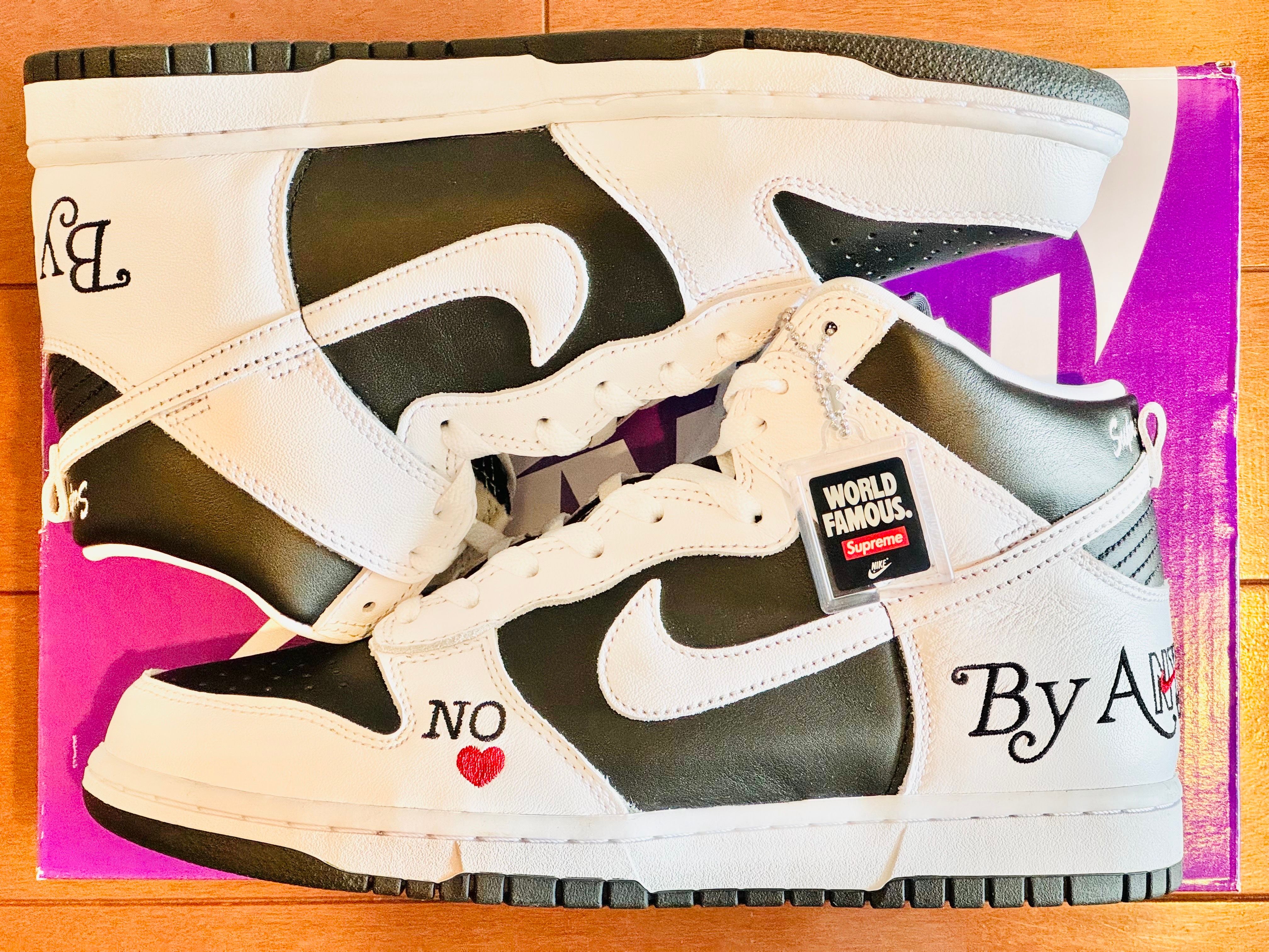 Supreme × Nike SB Dunk High By Any Means "White Black"
