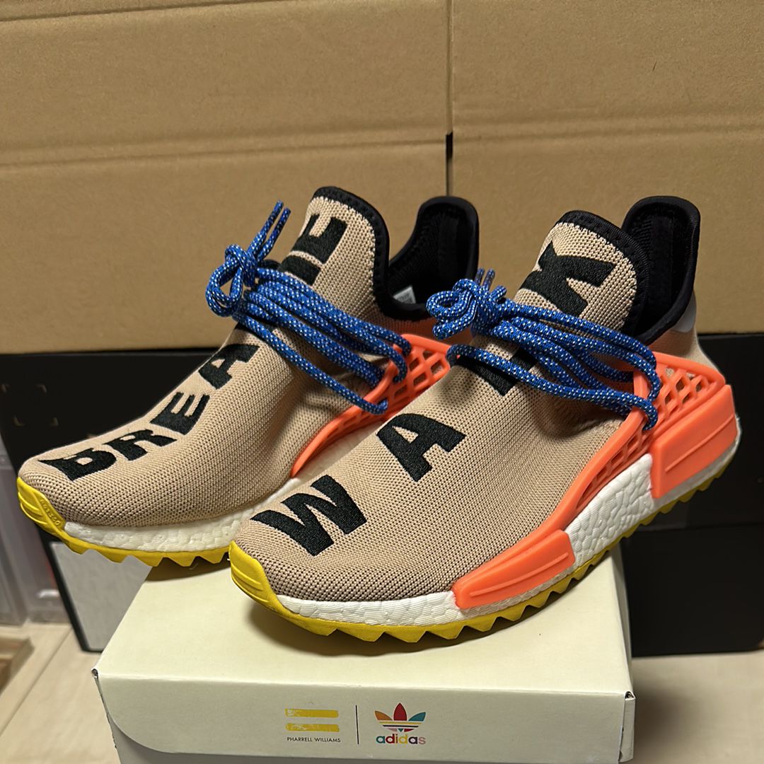 Pharrell Williams × adidas NMD Human Race Trail Hu "Pale Nude/Core Black/Yellow"