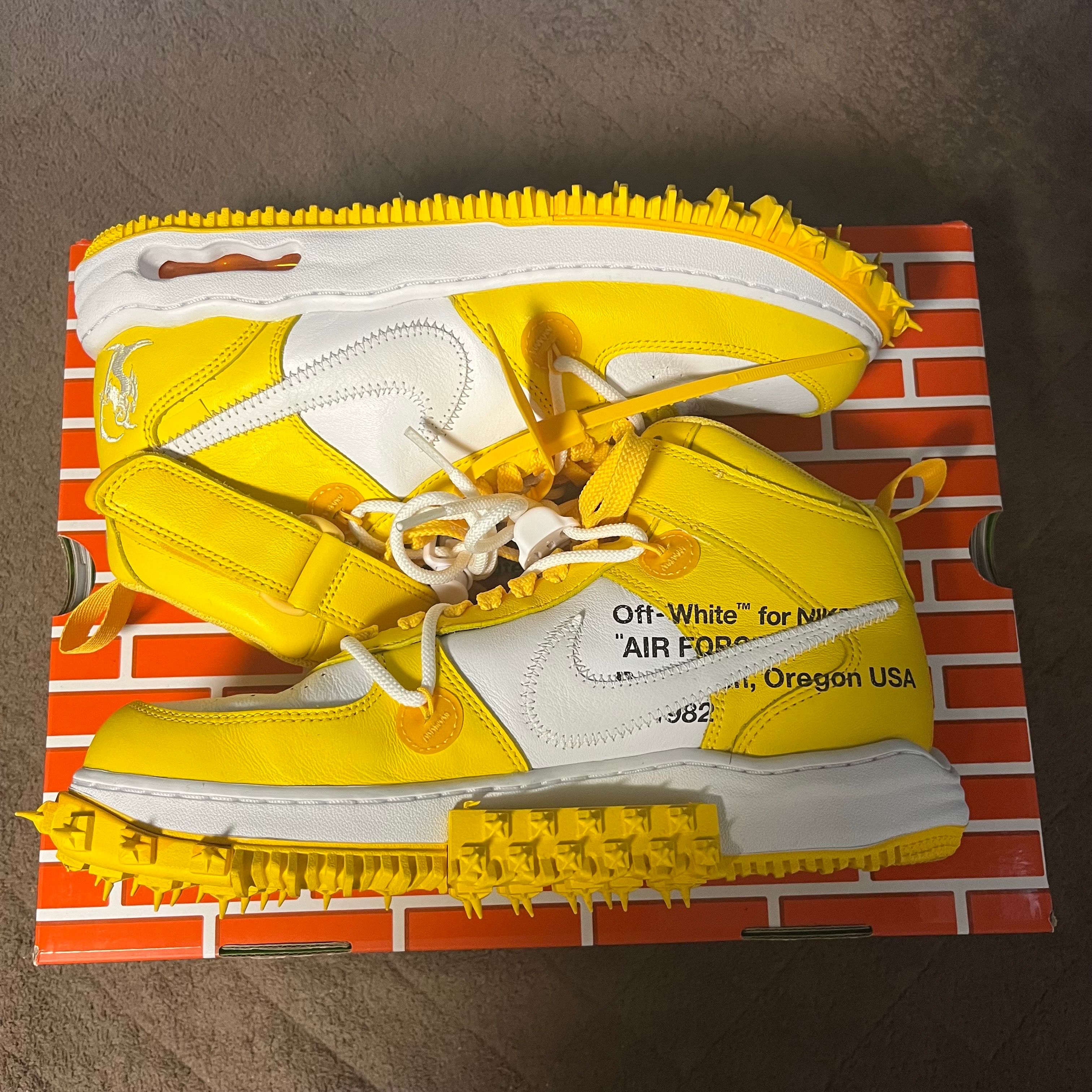 Off-White × Nike Air Force 1 Mid SP LTHR "White and Varsity Maize"