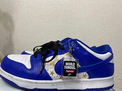 Supreme × Nike SB Dunk Low OG QS Gold Stars "White/Hyper Blue"