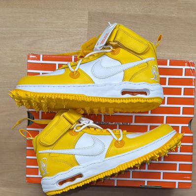 Off-White × Nike Air Force 1 Mid SP LTHR "White and Varsity Maize"