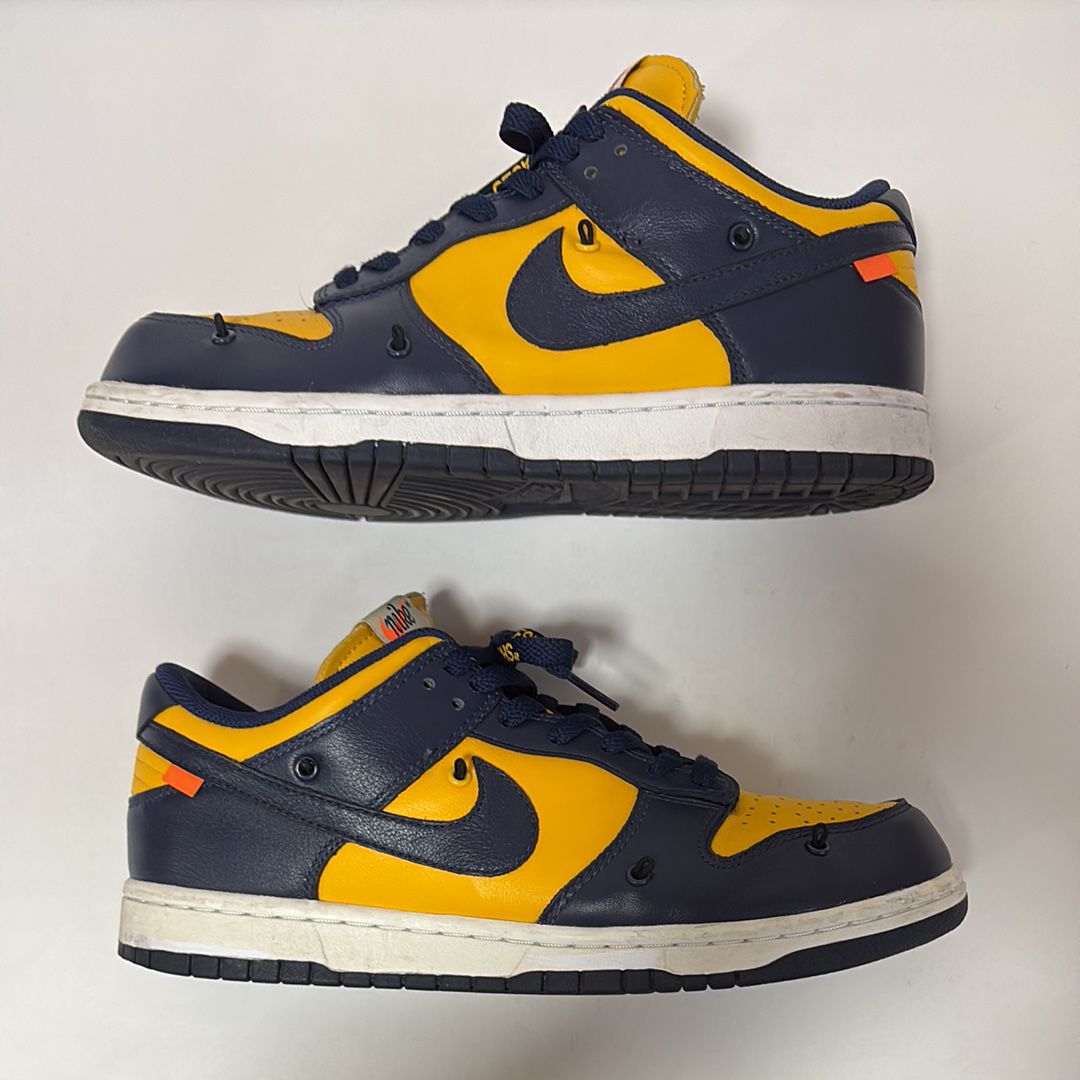 Off-White × Nike Dunk Low  LTHR "University Gold/Midnight Navy/White"