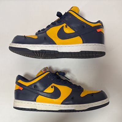 Off-White × Nike Dunk Low LTHR "University Gold/Midnight Navy/White"