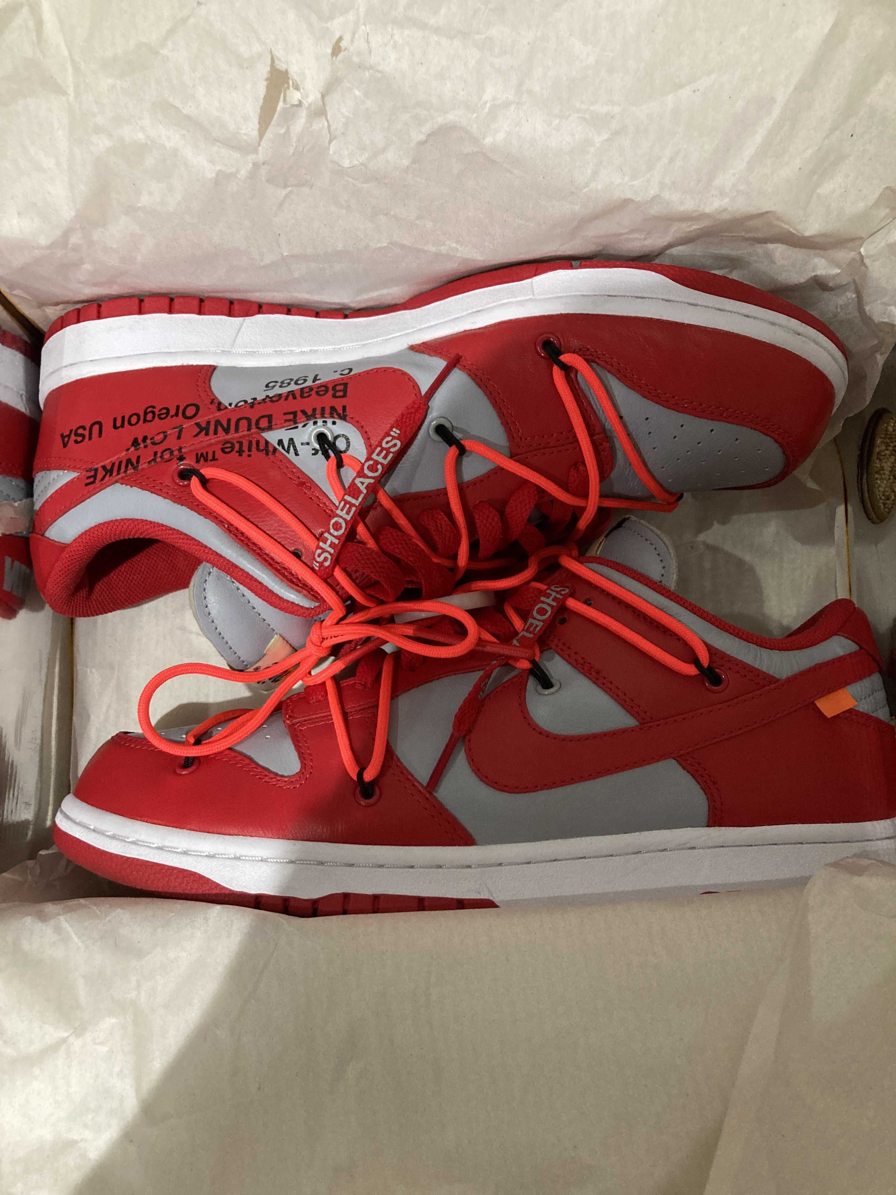Off-White × Nike Dunk Low "University Red/Wolf Grey"