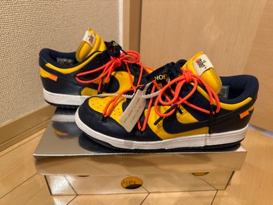 Off-White × Nike Dunk Low LTHR "University Gold/Midnight Navy/White"