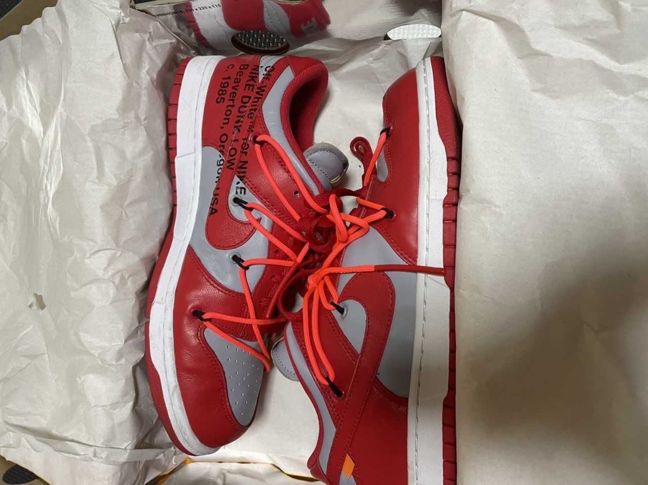 Off-White × Nike Dunk Low "University Red/Wolf Grey"