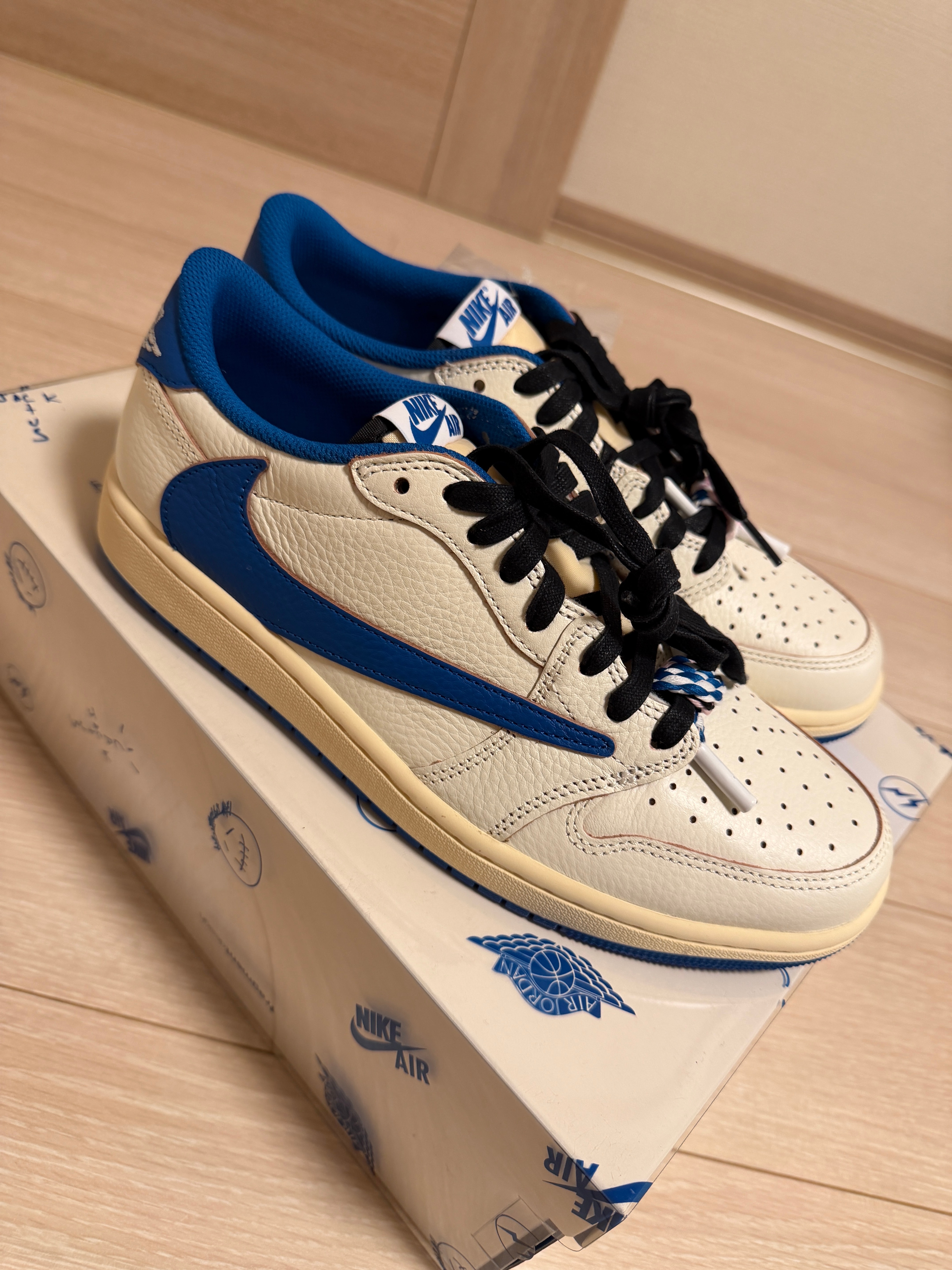 Travis Scott × fragment design × Nike Air Jordan 1 Low OG "Sail/Military Blue"