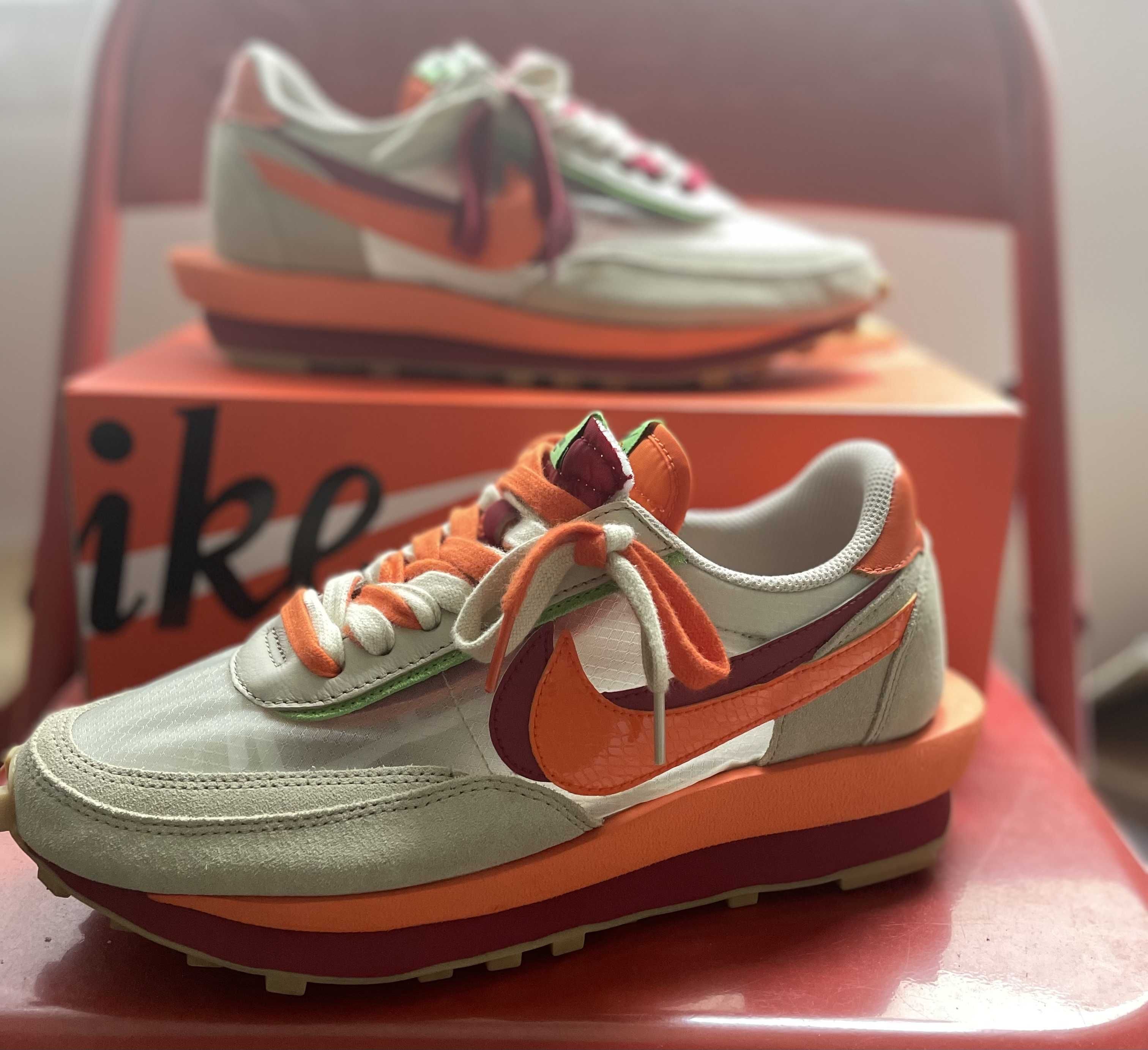 CLOT × Sacai × Nike LD Waffle "Orange Blaze"