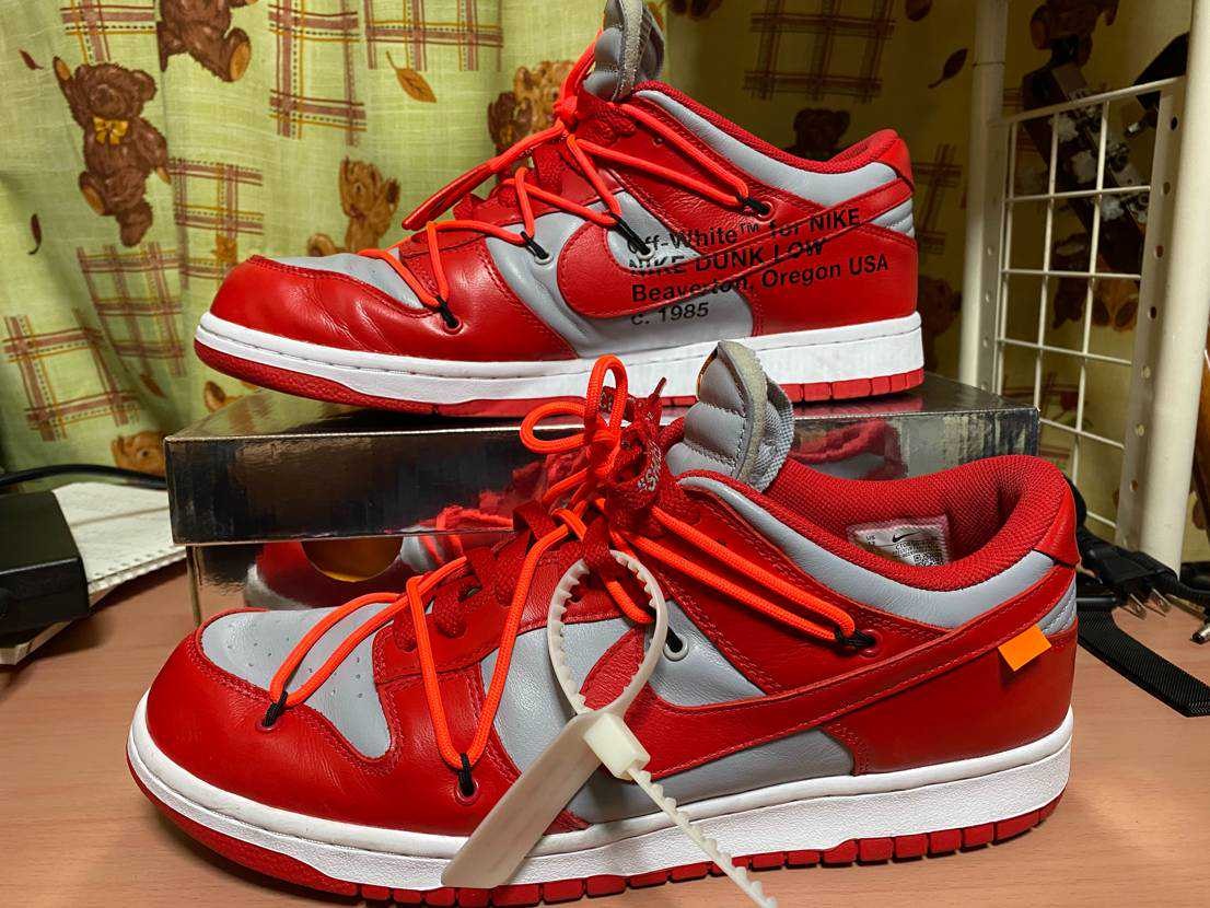 Off-White × Nike Dunk Low "University Red/Wolf Grey"