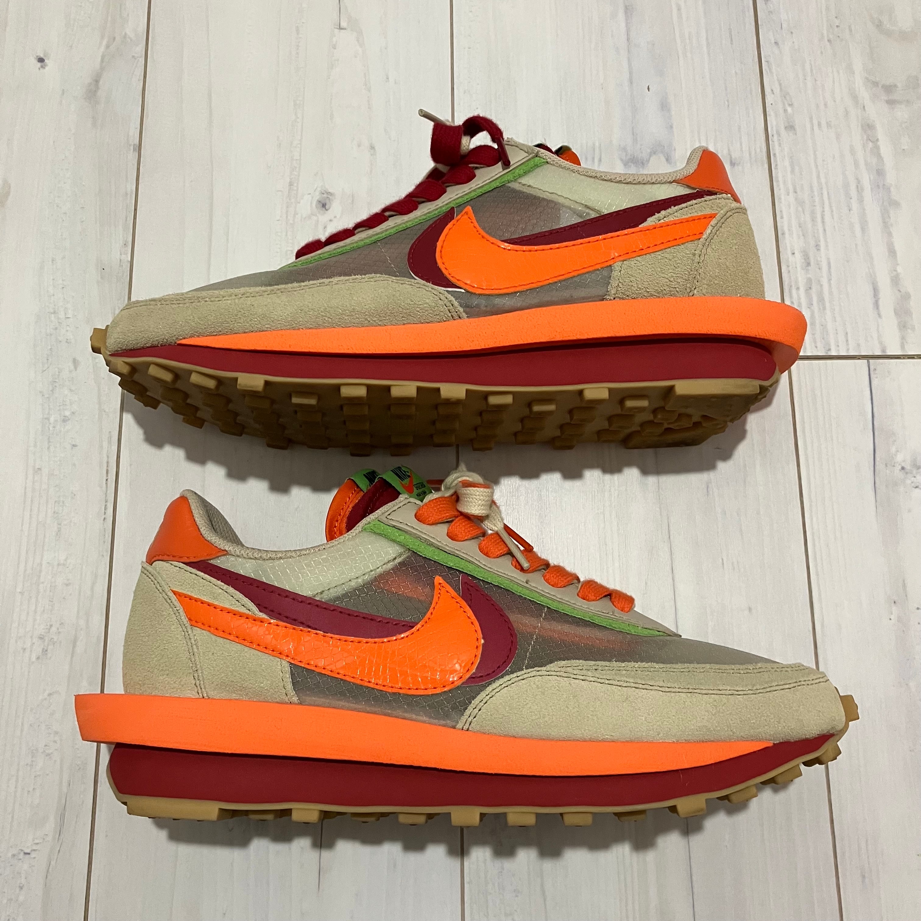 CLOT × Sacai × Nike LD Waffle "Orange Blaze"