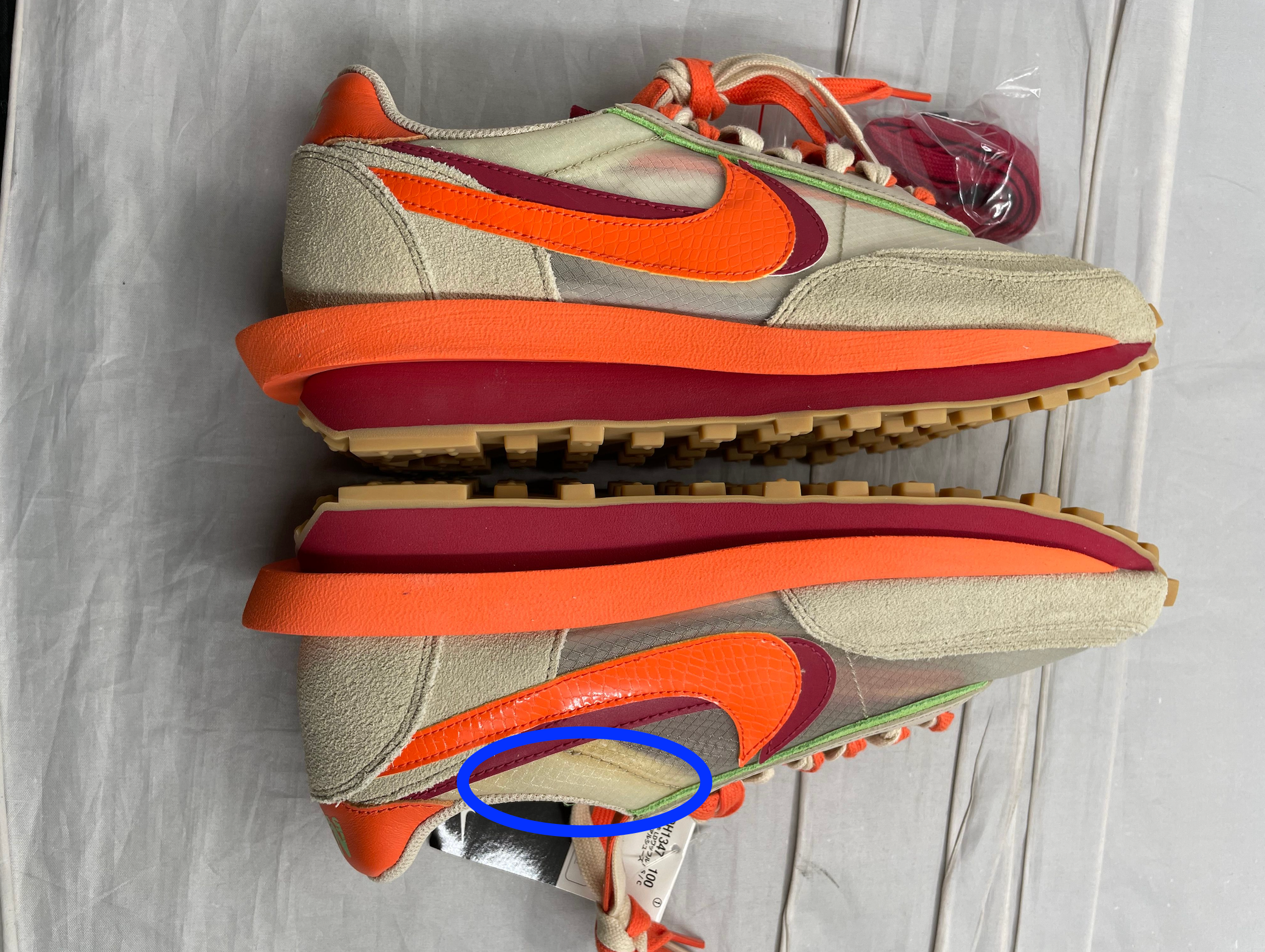 CLOT × Sacai × Nike LD Waffle "Orange Blaze"
