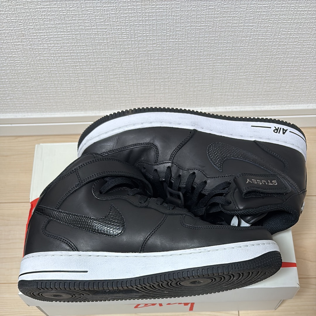 Stussy × Nike Air Force 1 Mid "Black/Black"