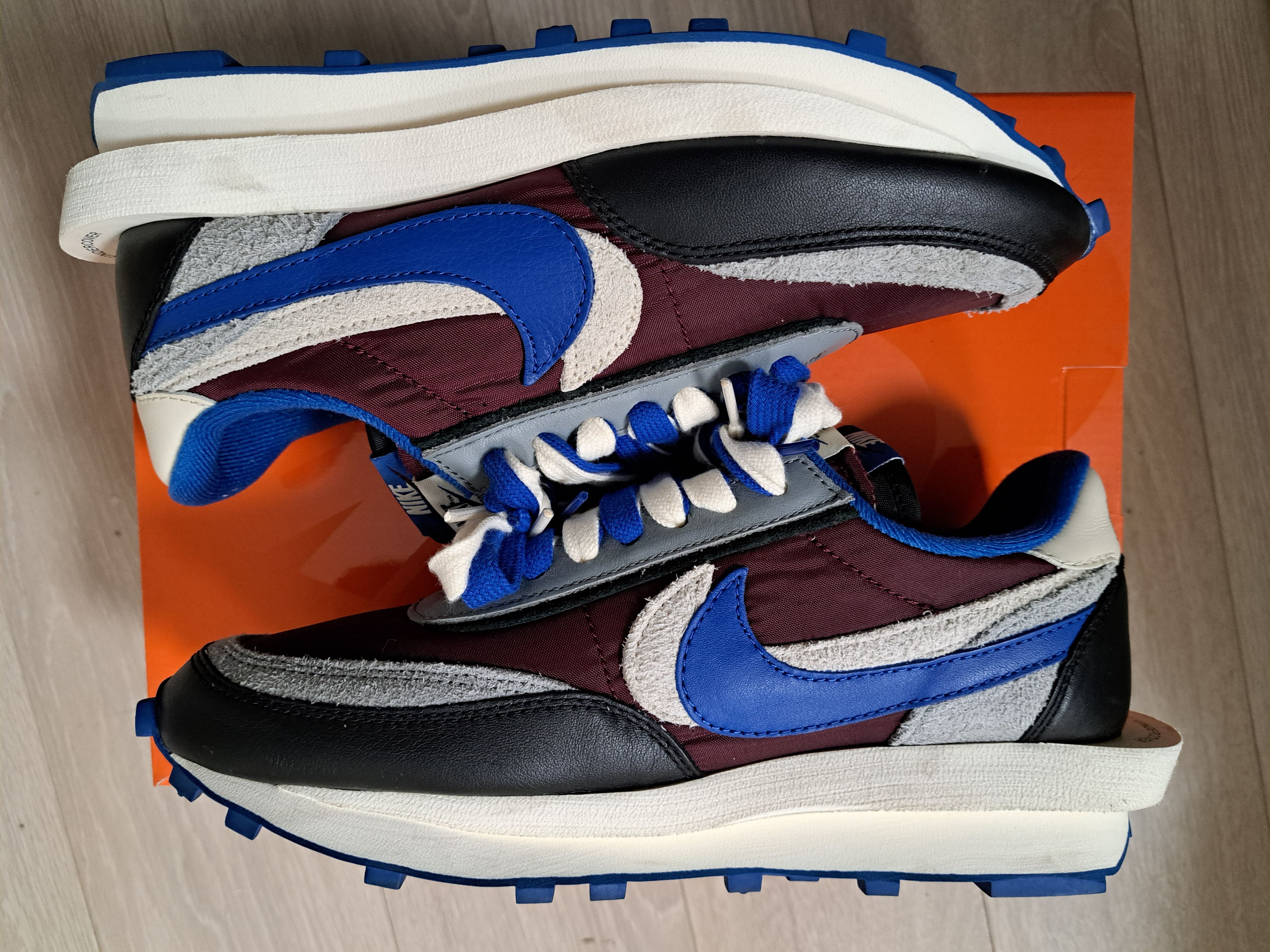 UNDERCOVER × sacai × Nike LD Waffle "Night Maroon/Pale Ivory-Ground Grey-Team Royal"
