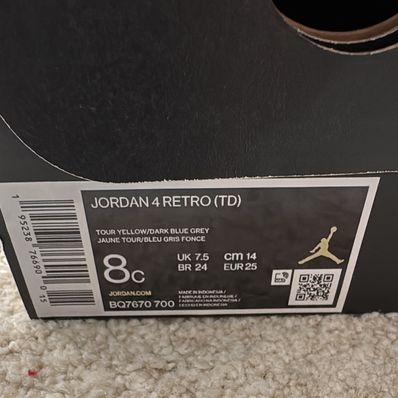 Nike TD Air Jordan 4 "Tour Yellow"