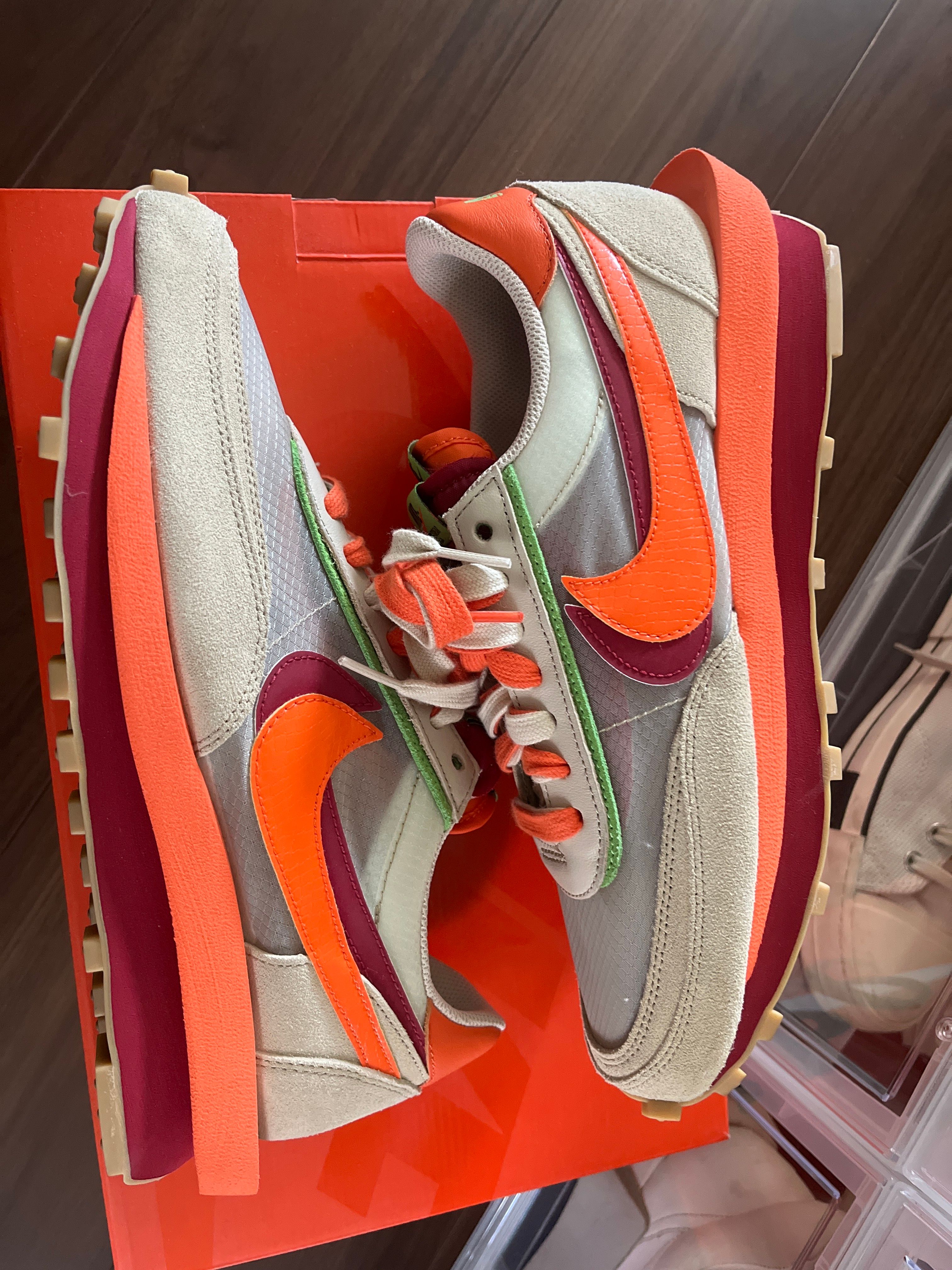 CLOT × Sacai × Nike LD Waffle "Orange Blaze"