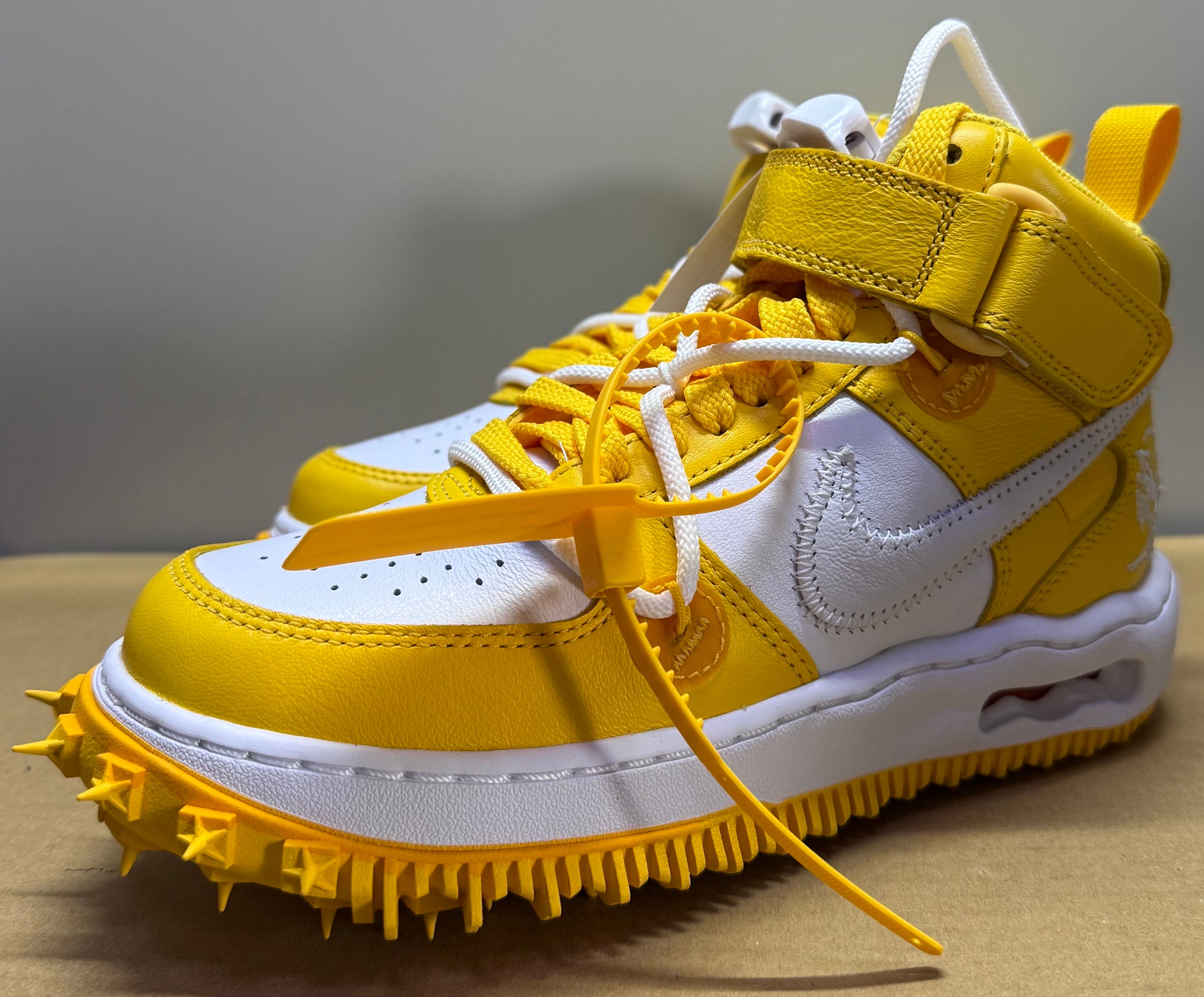 Off-White × Nike Air Force 1 Mid SP LTHR "White and Varsity Maize"